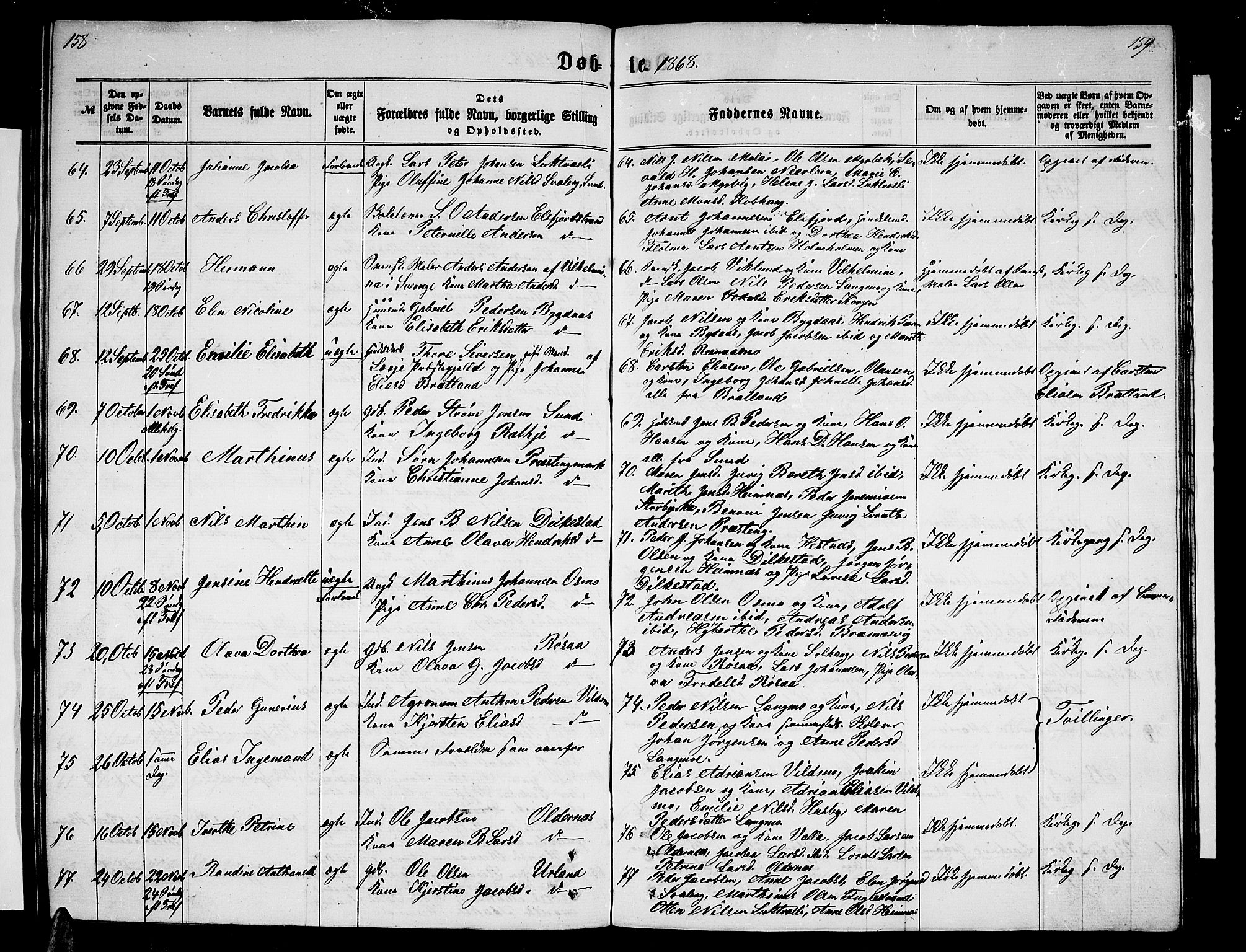 Ministerialprotokoller, klokkerbøker og fødselsregistre - Nordland, SAT/A-1459/825/L0365: Parish register (copy) no. 825C02, 1858-1873, p. 158-159