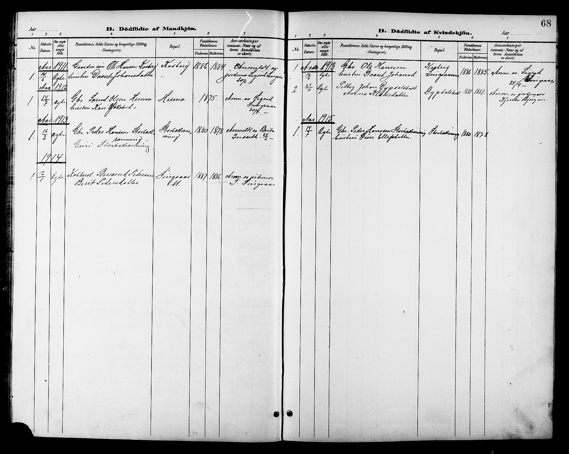 Ministerialprotokoller, klokkerbøker og fødselsregistre - Sør-Trøndelag, SAT/A-1456/688/L1029: Parish register (copy) no. 688C04, 1899-1915, p. 68
