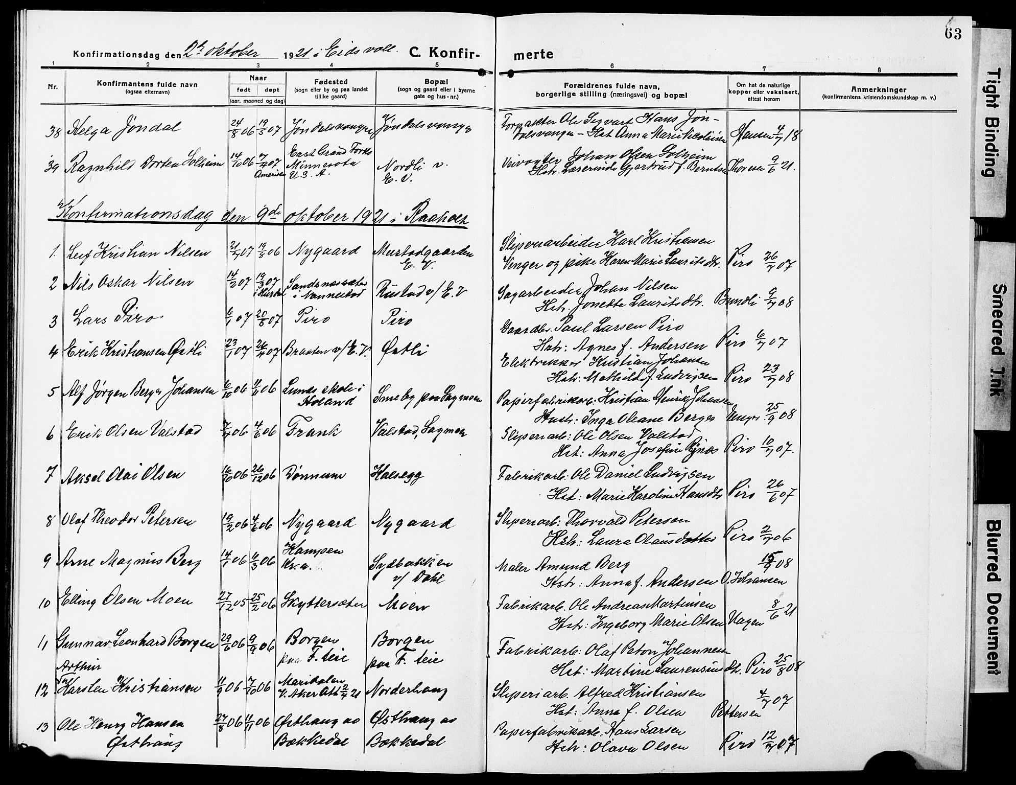 Eidsvoll prestekontor Kirkebøker, AV/SAO-A-10888/G/Ga/L0009: Parish register (copy) no. I 9, 1914-1927, p. 63