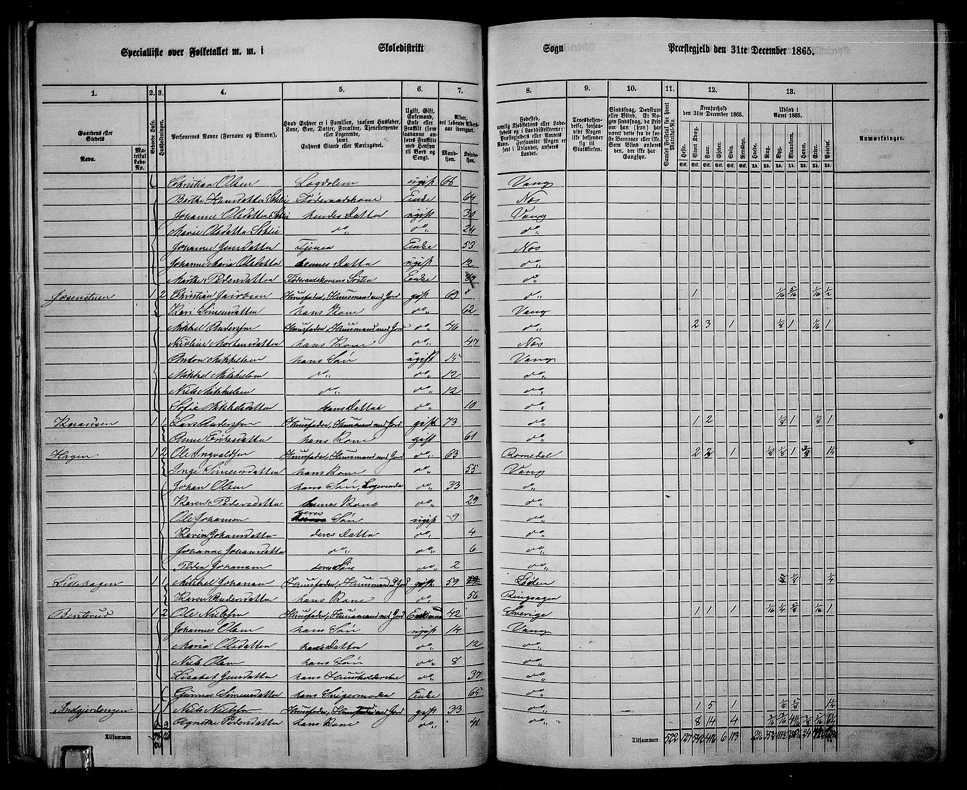 RA, 1865 census for Vang/Vang og Furnes, 1865, p. 196