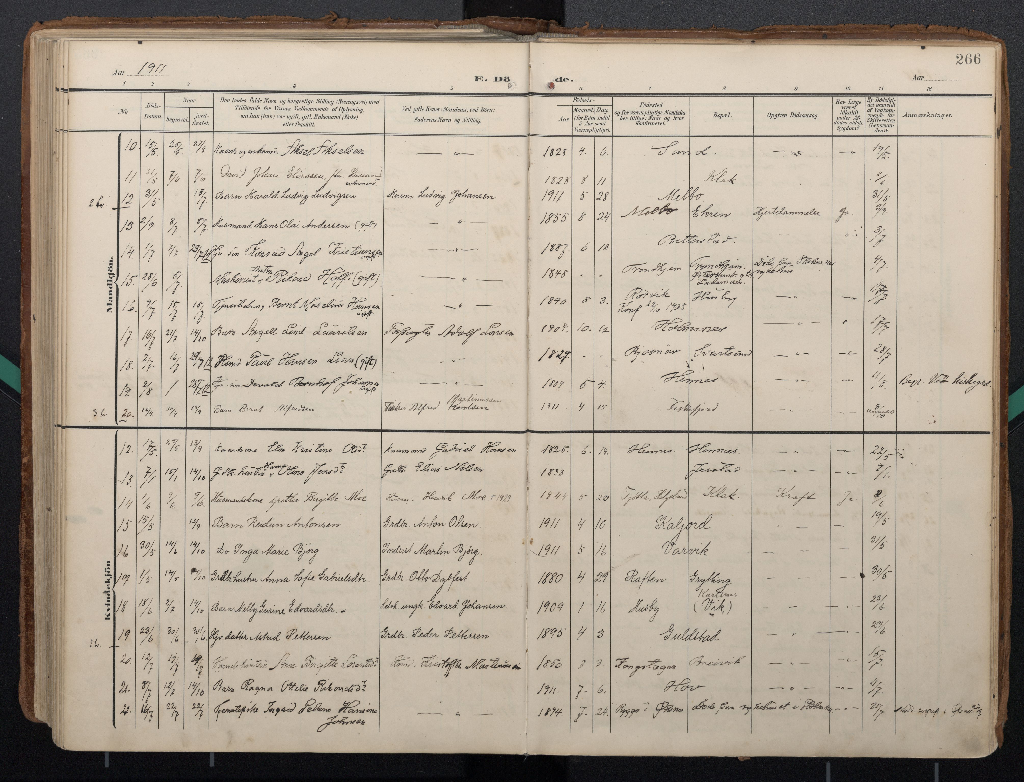 Ministerialprotokoller, klokkerbøker og fødselsregistre - Nordland, AV/SAT-A-1459/888/L1248: Parish register (official) no. 888A14, 1904-1913, p. 266