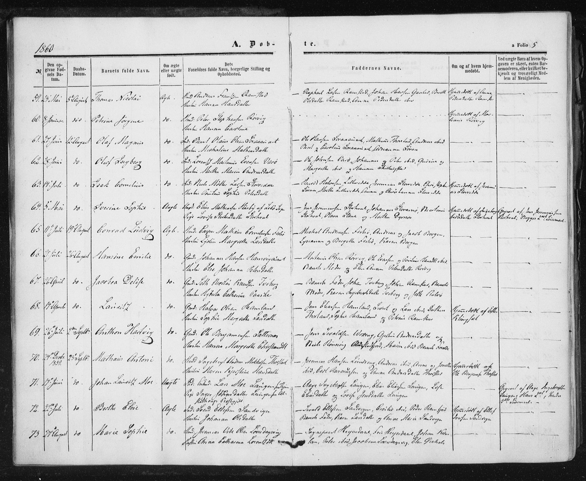 Ministerialprotokoller, klokkerbøker og fødselsregistre - Nord-Trøndelag, AV/SAT-A-1458/784/L0670: Parish register (official) no. 784A05, 1860-1876, p. 5