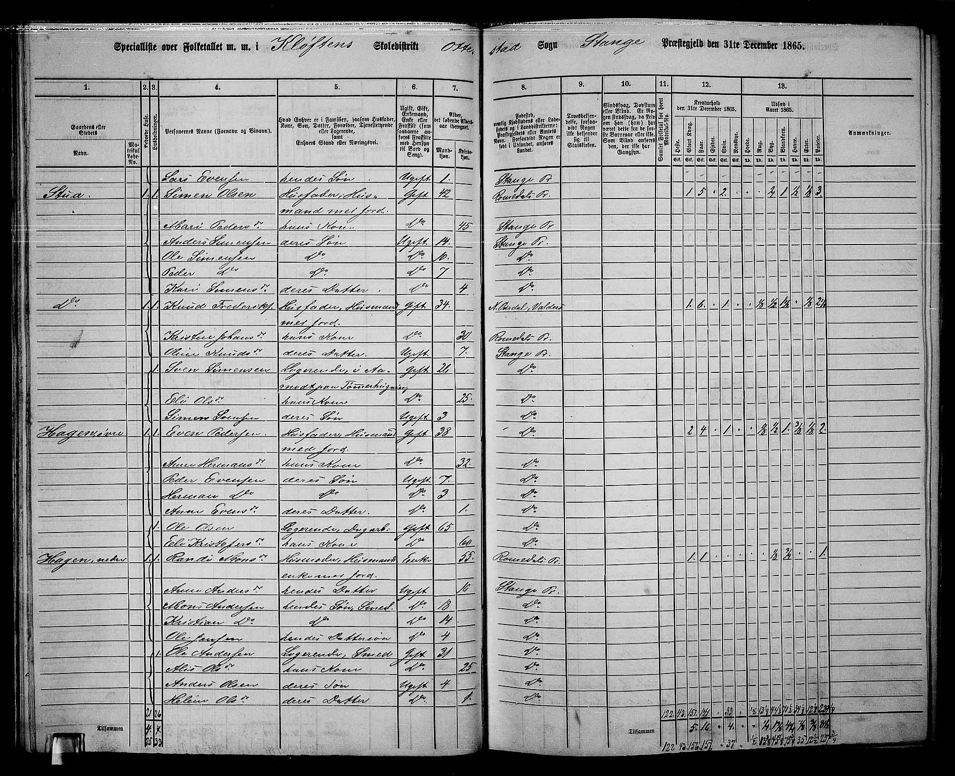 RA, 1865 census for Stange, 1865, p. 53