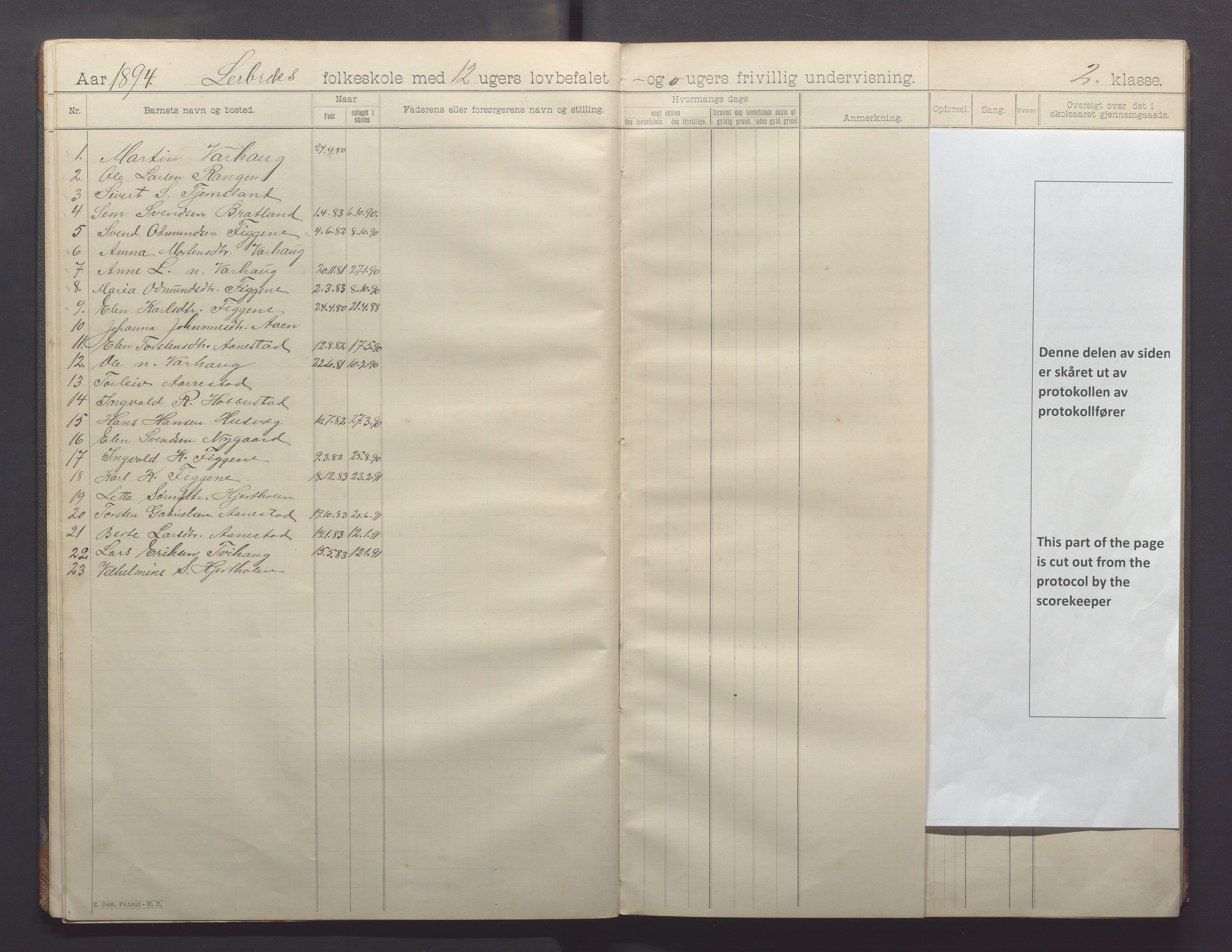 Varhaug kommune- Lerbrekk skule, IKAR/K-100961/H/L0002: Skuleprotokoll, 1892-1902, p. 13