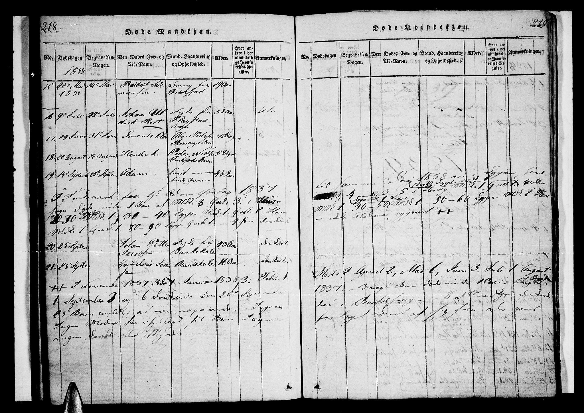 Loppa sokneprestkontor, AV/SATØ-S-1339/H/Ha/L0003kirke: Parish register (official) no. 3, 1820-1848, p. 218-219