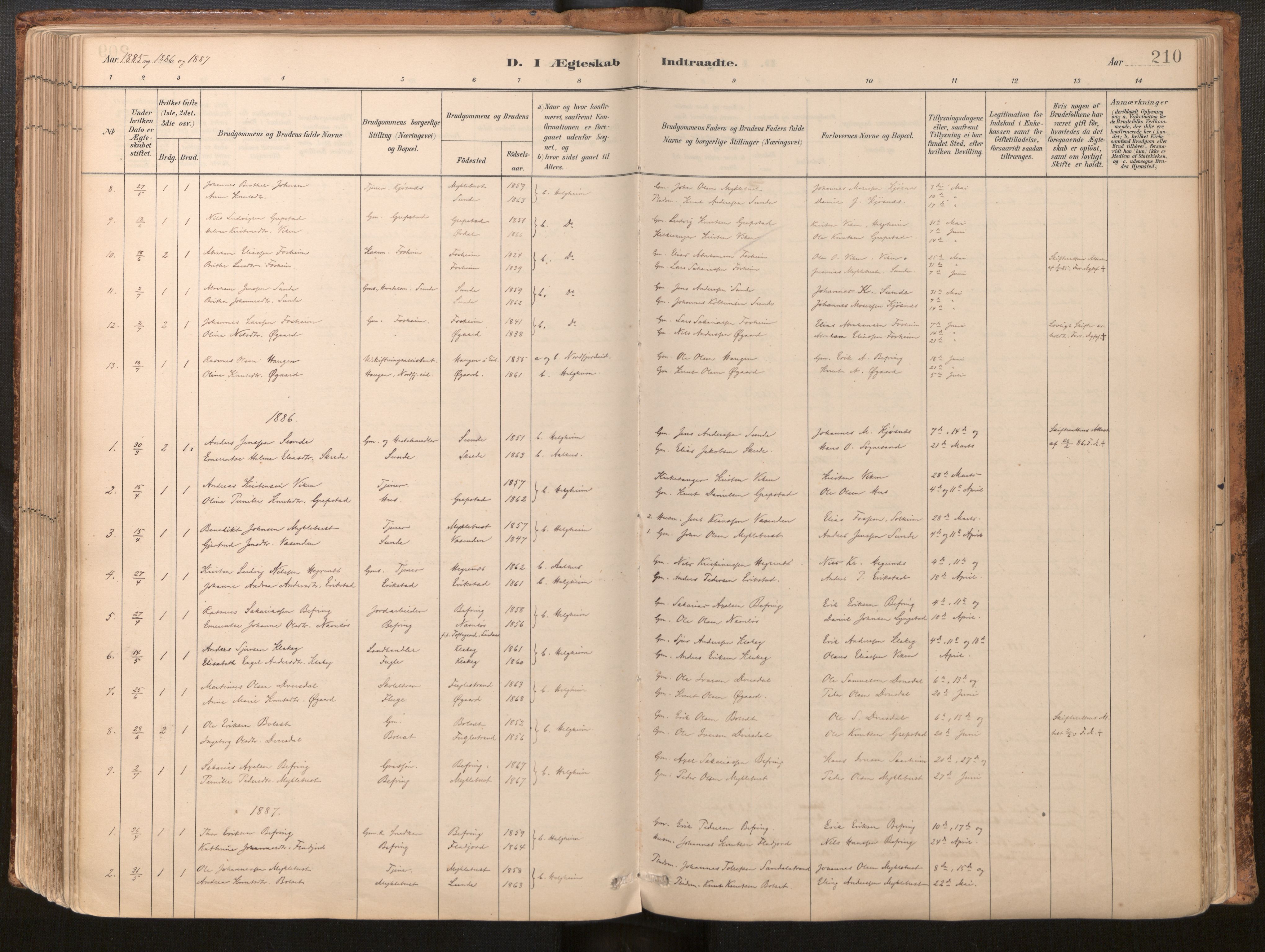 Jølster sokneprestembete, SAB/A-80701/H/Haa/Haac/L0001: Parish register (official) no. C 1, 1882-1928, p. 210