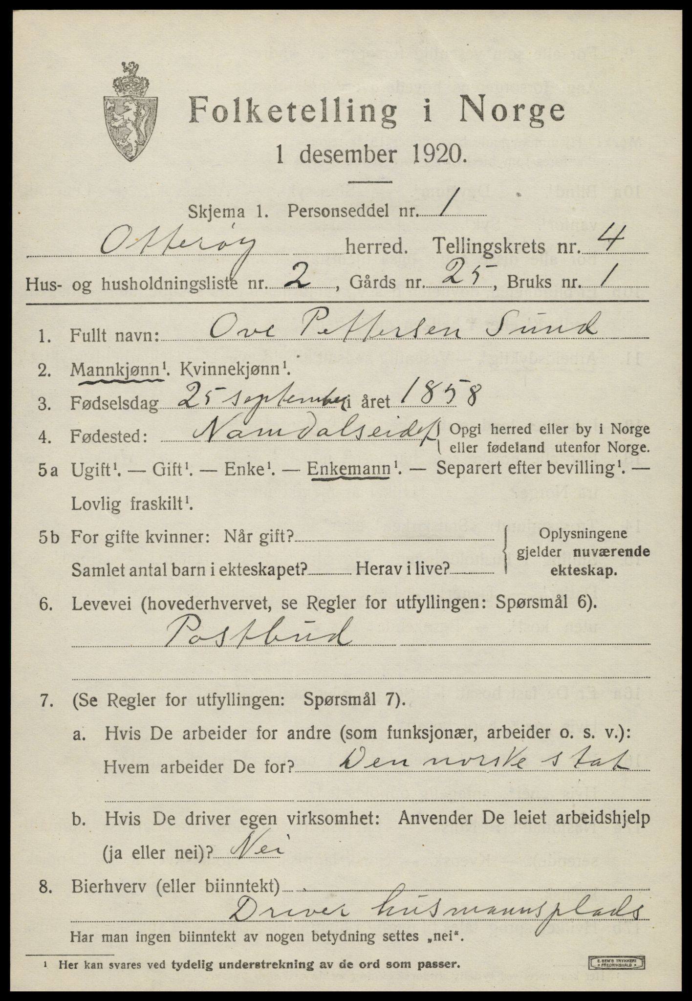 SAT, 1920 census for Otterøy, 1920, p. 1773