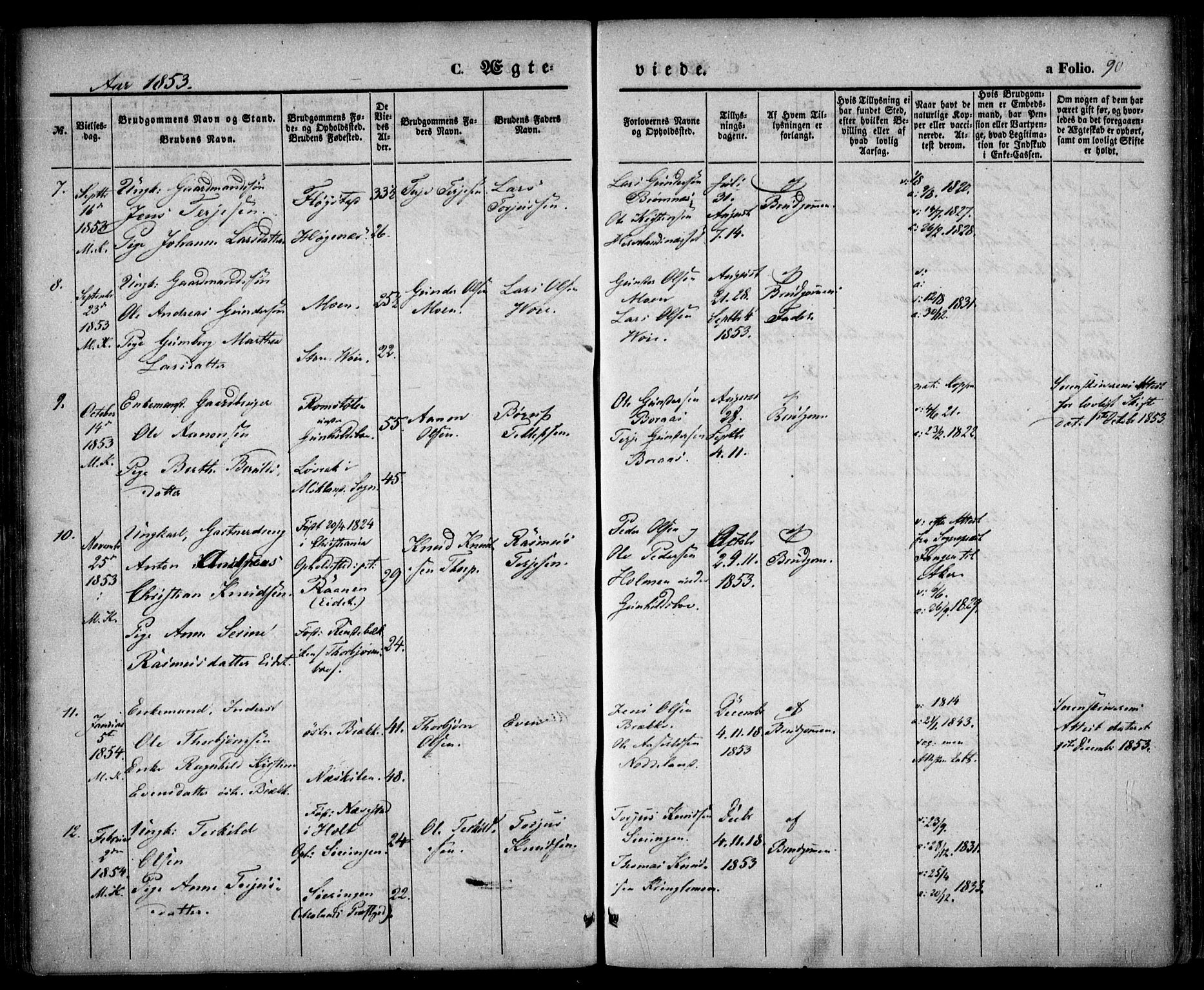 Austre Moland sokneprestkontor, SAK/1111-0001/F/Fa/Faa/L0007: Parish register (official) no. A 7, 1847-1857, p. 90