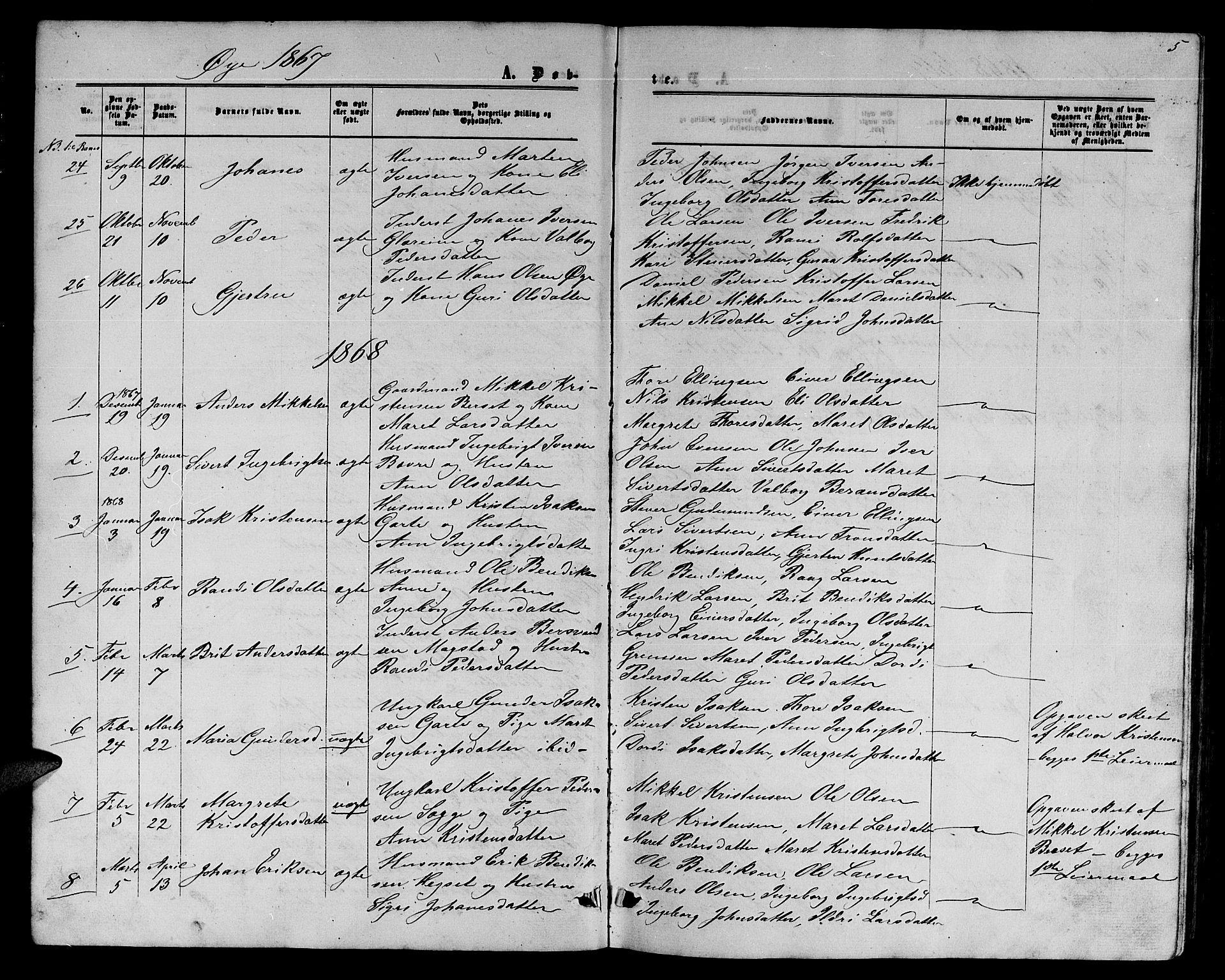 Ministerialprotokoller, klokkerbøker og fødselsregistre - Møre og Romsdal, SAT/A-1454/595/L1051: Parish register (copy) no. 595C03, 1866-1891, p. 5