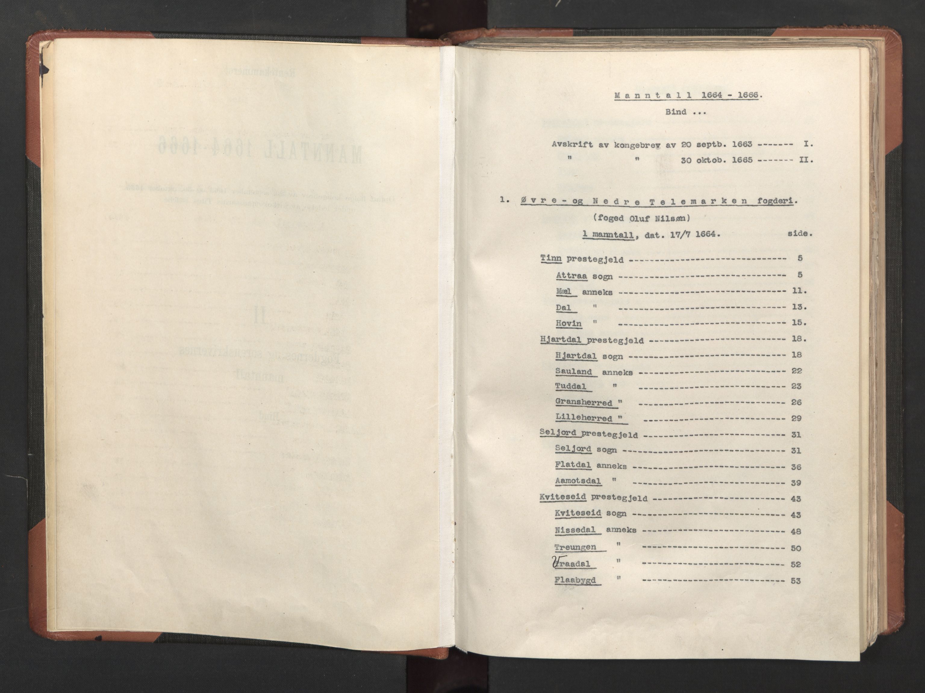 RA, Bailiff's Census 1664-1666, no. 6: Øvre and Nedre Telemark fogderi and Bamble fogderi , 1664