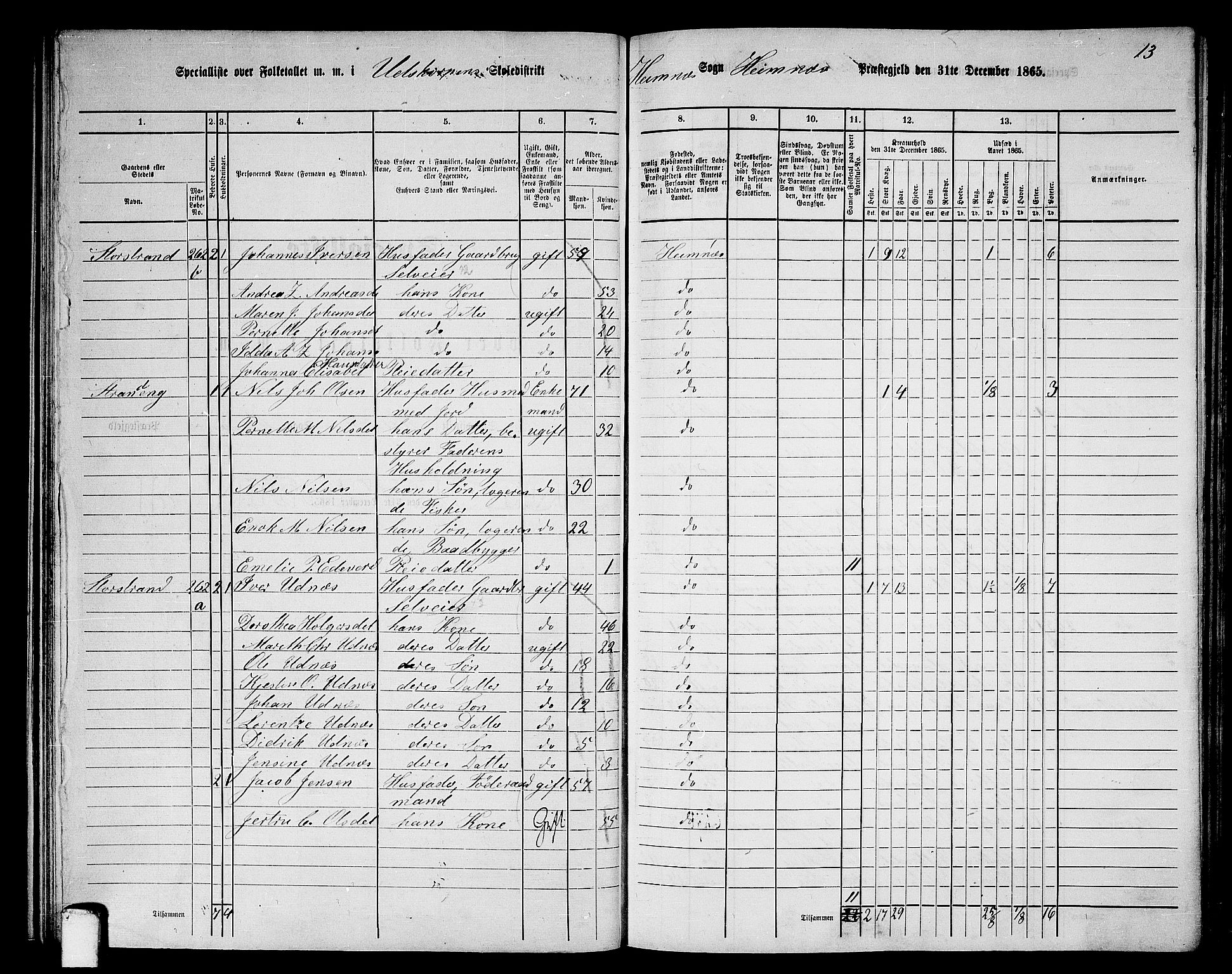 RA, 1865 census for Hemnes, 1865, p. 60