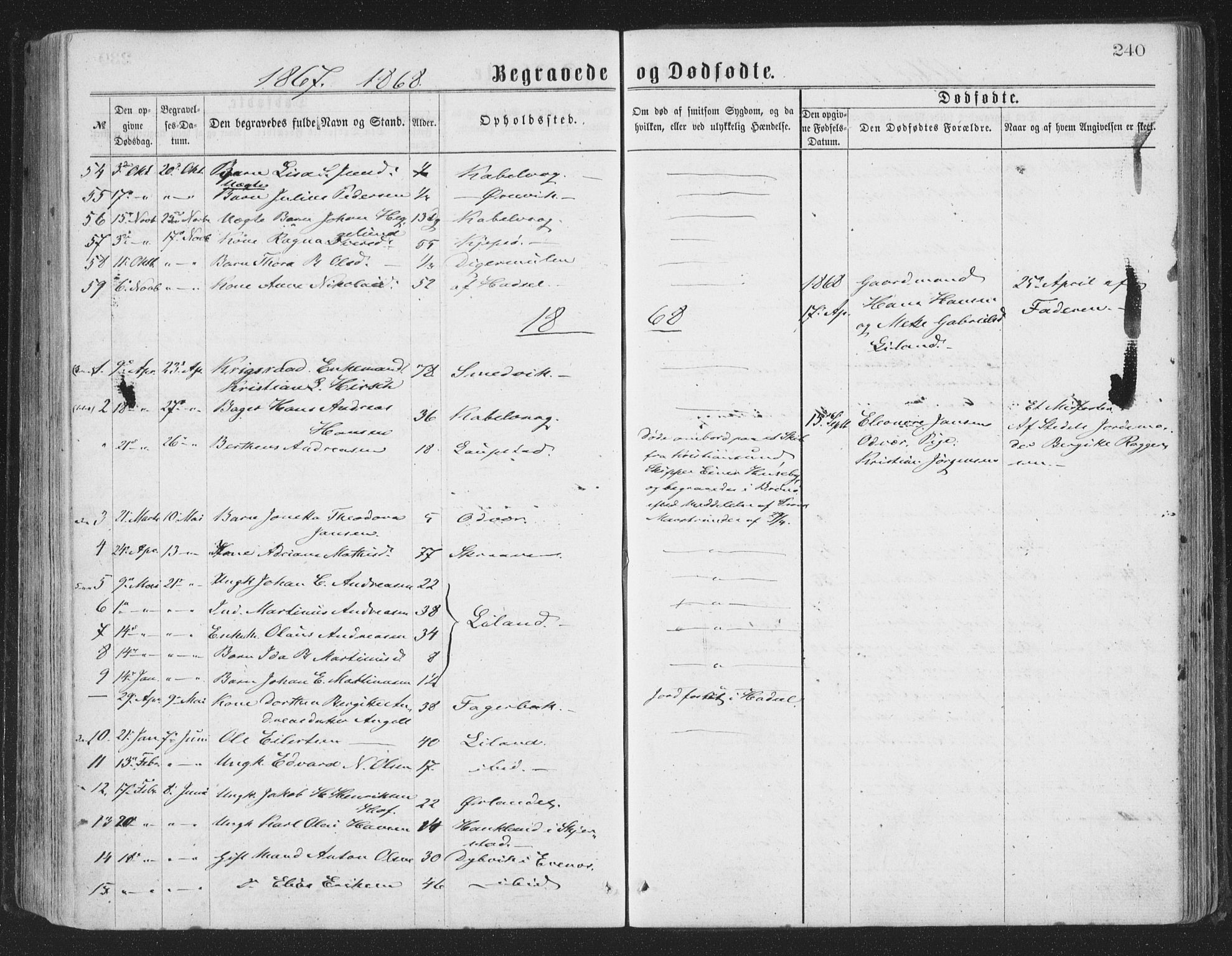 Ministerialprotokoller, klokkerbøker og fødselsregistre - Nordland, SAT/A-1459/874/L1057: Parish register (official) no. 874A01, 1866-1877, p. 240