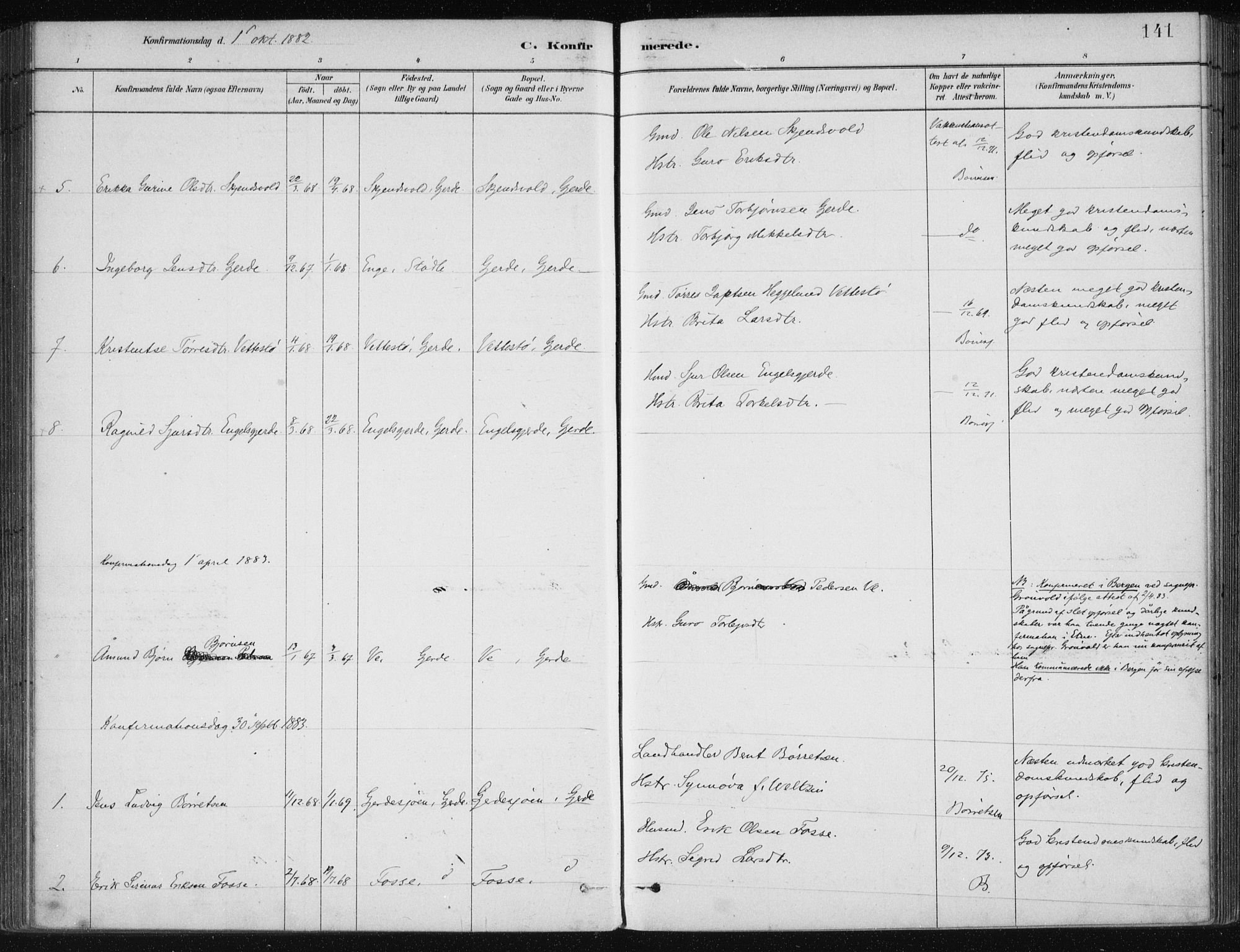 Etne sokneprestembete, SAB/A-75001/H/Haa: Parish register (official) no. C  1, 1879-1919, p. 141