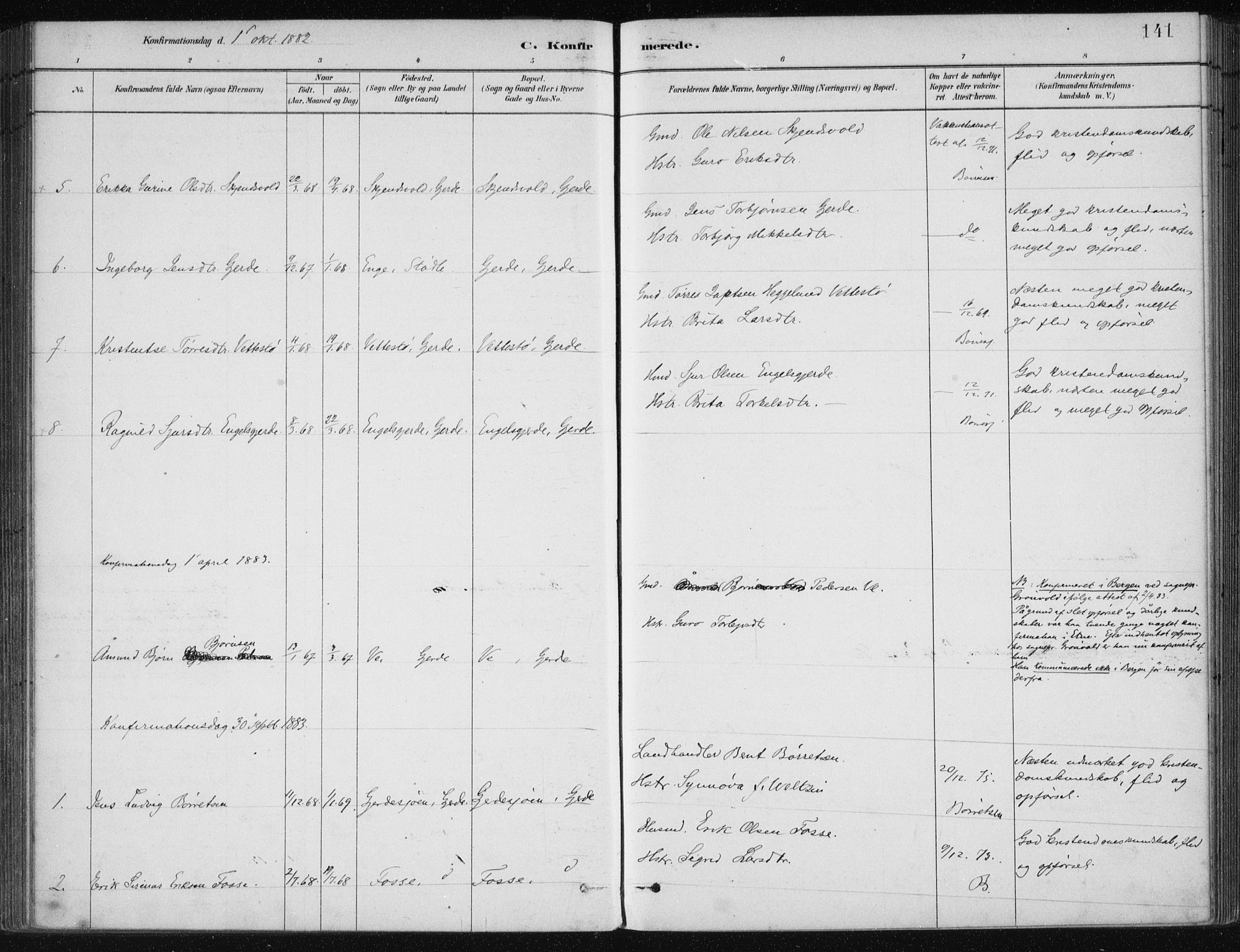 Etne sokneprestembete, AV/SAB-A-75001/H/Haa: Parish register (official) no. C  1, 1879-1919, p. 141