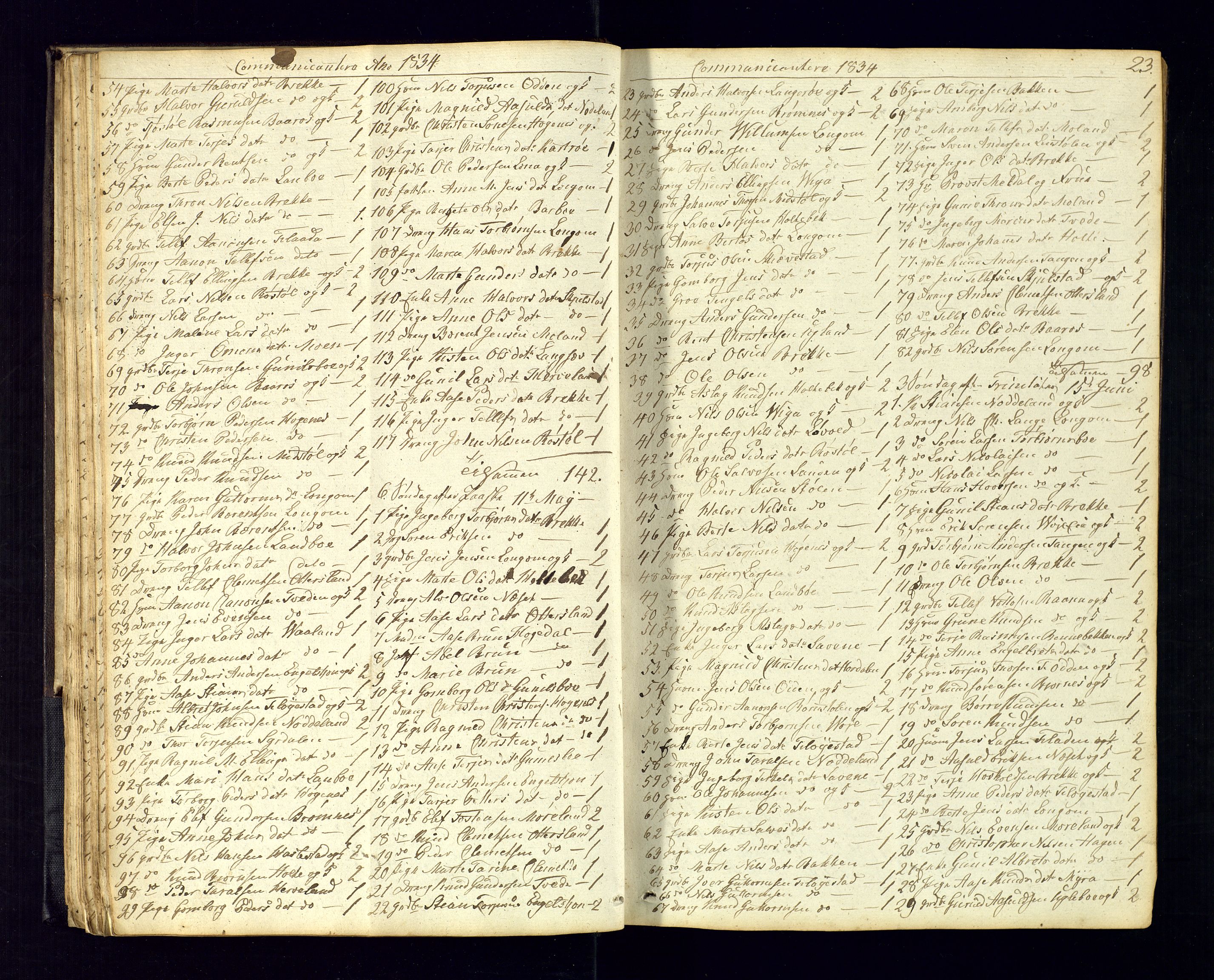 Austre Moland sokneprestkontor, SAK/1111-0001/F/Fc/Fca/L0001: Communicants register no. C-1, 1830-1851, p. 23