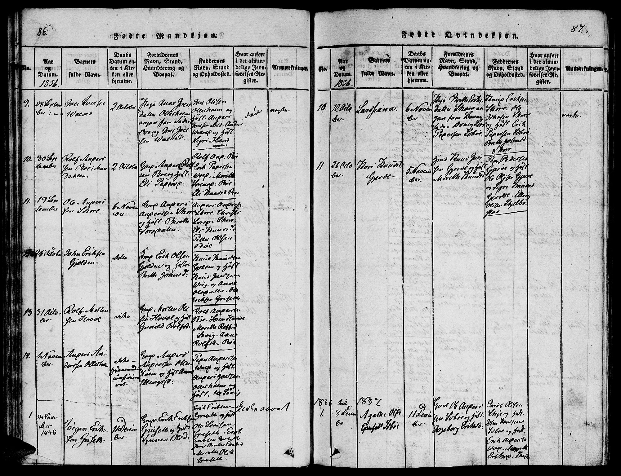 Ministerialprotokoller, klokkerbøker og fødselsregistre - Møre og Romsdal, SAT/A-1454/543/L0561: Parish register (official) no. 543A01, 1818-1853, p. 86-87