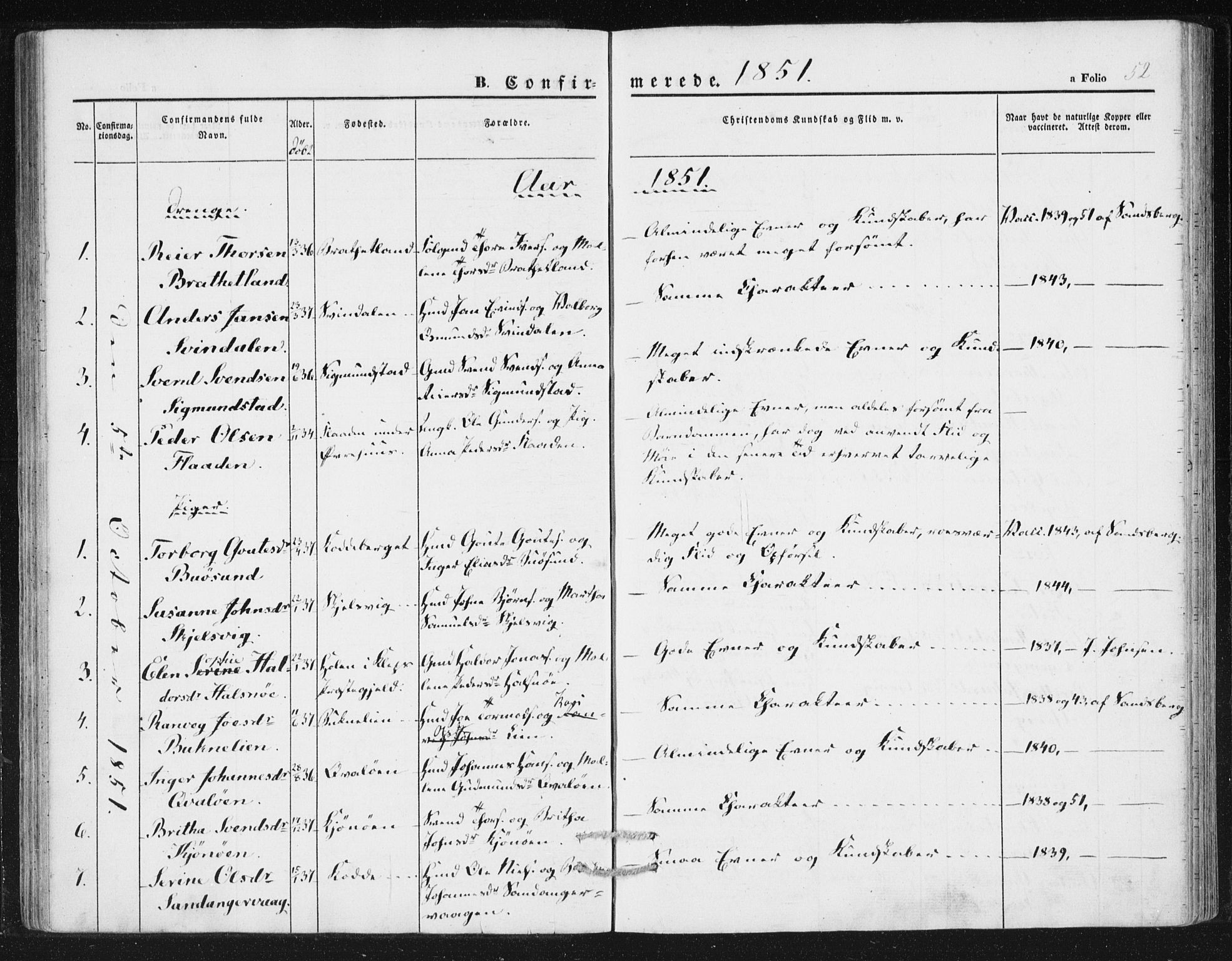 Hjelmeland sokneprestkontor, SAST/A-101843/01/IV/L0010: Parish register (official) no. A 10, 1851-1871, p. 52