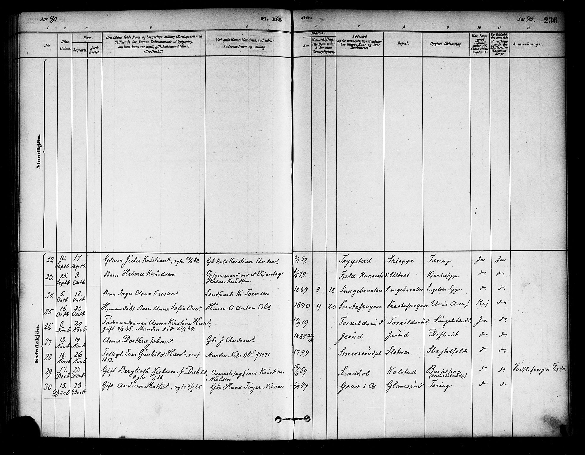 Eidsberg prestekontor Kirkebøker, AV/SAO-A-10905/F/Fa/L0012: Parish register (official) no. I 12, 1879-1901, p. 236