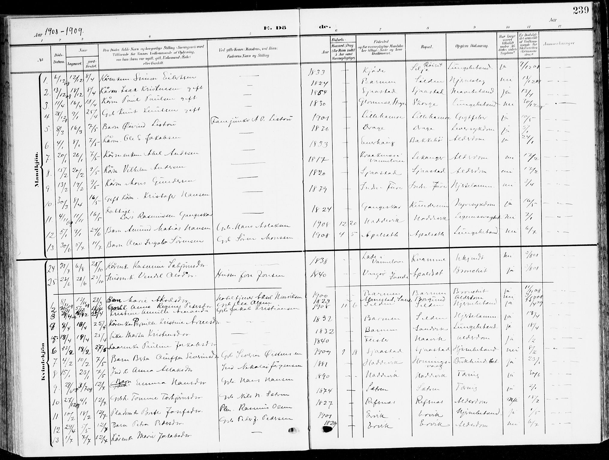 Selje sokneprestembete, SAB/A-99938/H/Ha/Haa/Haab: Parish register (official) no. B 3, 1908-1923, p. 239