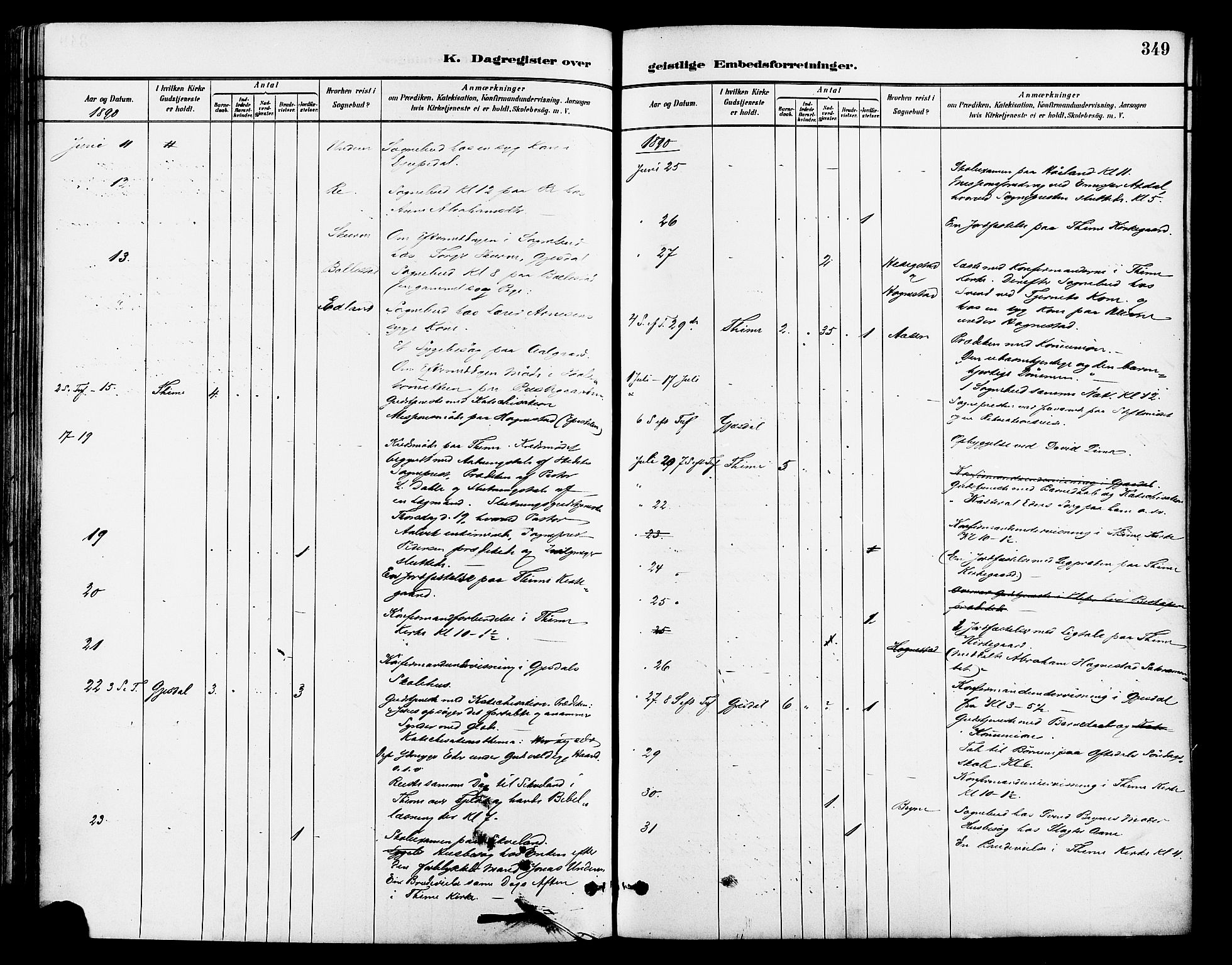 Lye sokneprestkontor, AV/SAST-A-101794/001/30BA/L0009: Parish register (official) no. A 8, 1881-1892, p. 349