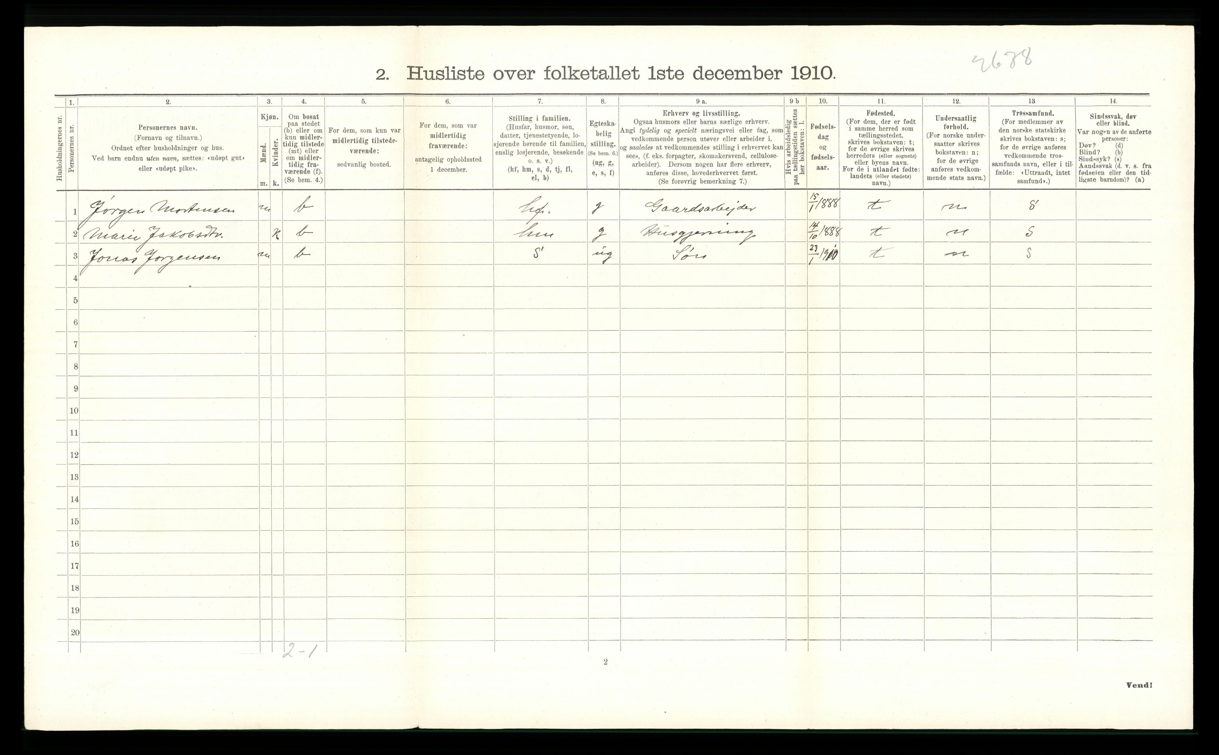 RA, 1910 census for Ringebu, 1910, p. 1011