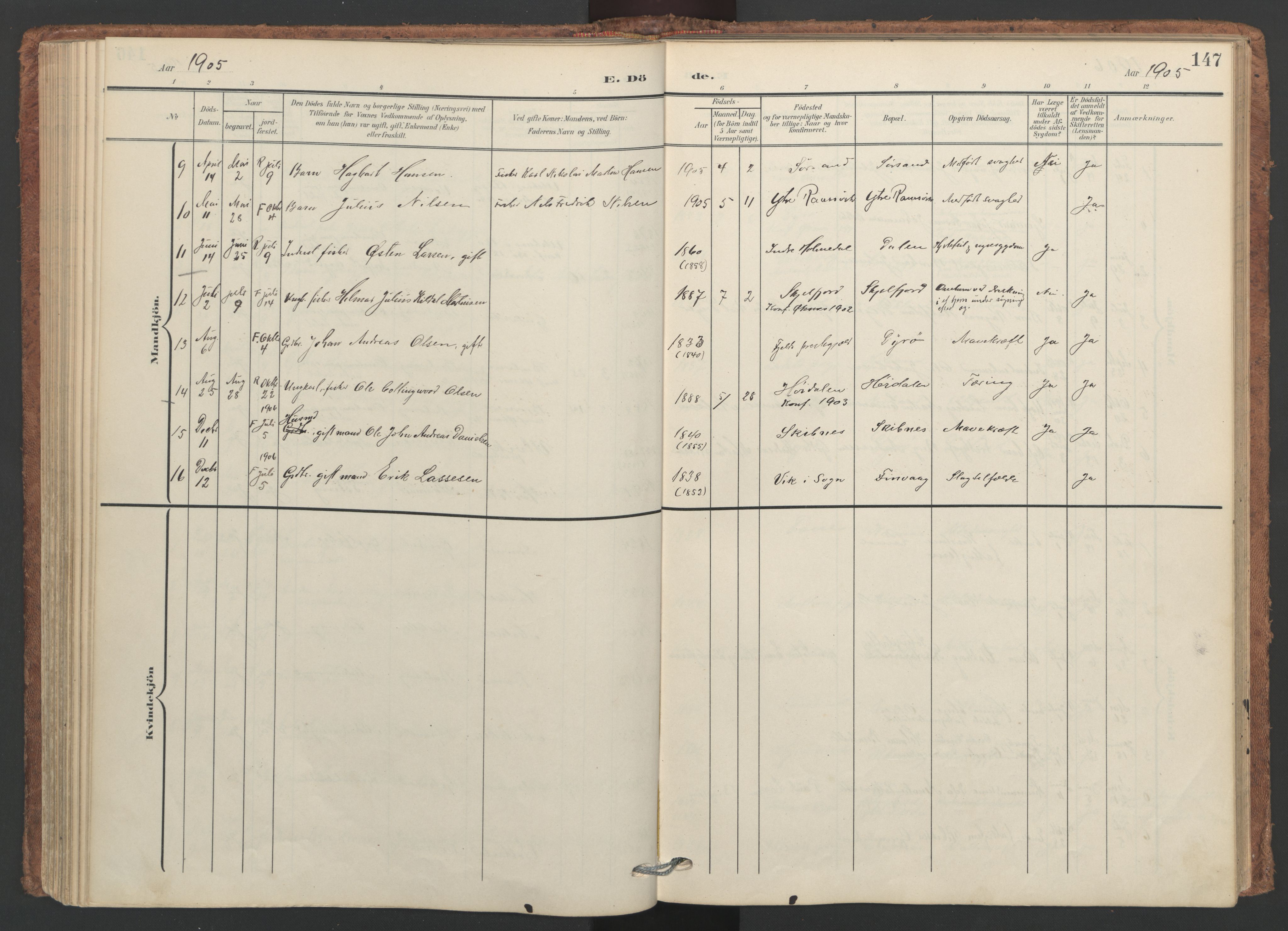 Ministerialprotokoller, klokkerbøker og fødselsregistre - Nordland, SAT/A-1459/893/L1339: Parish register (official) no. 893A11, 1904-1914, p. 147