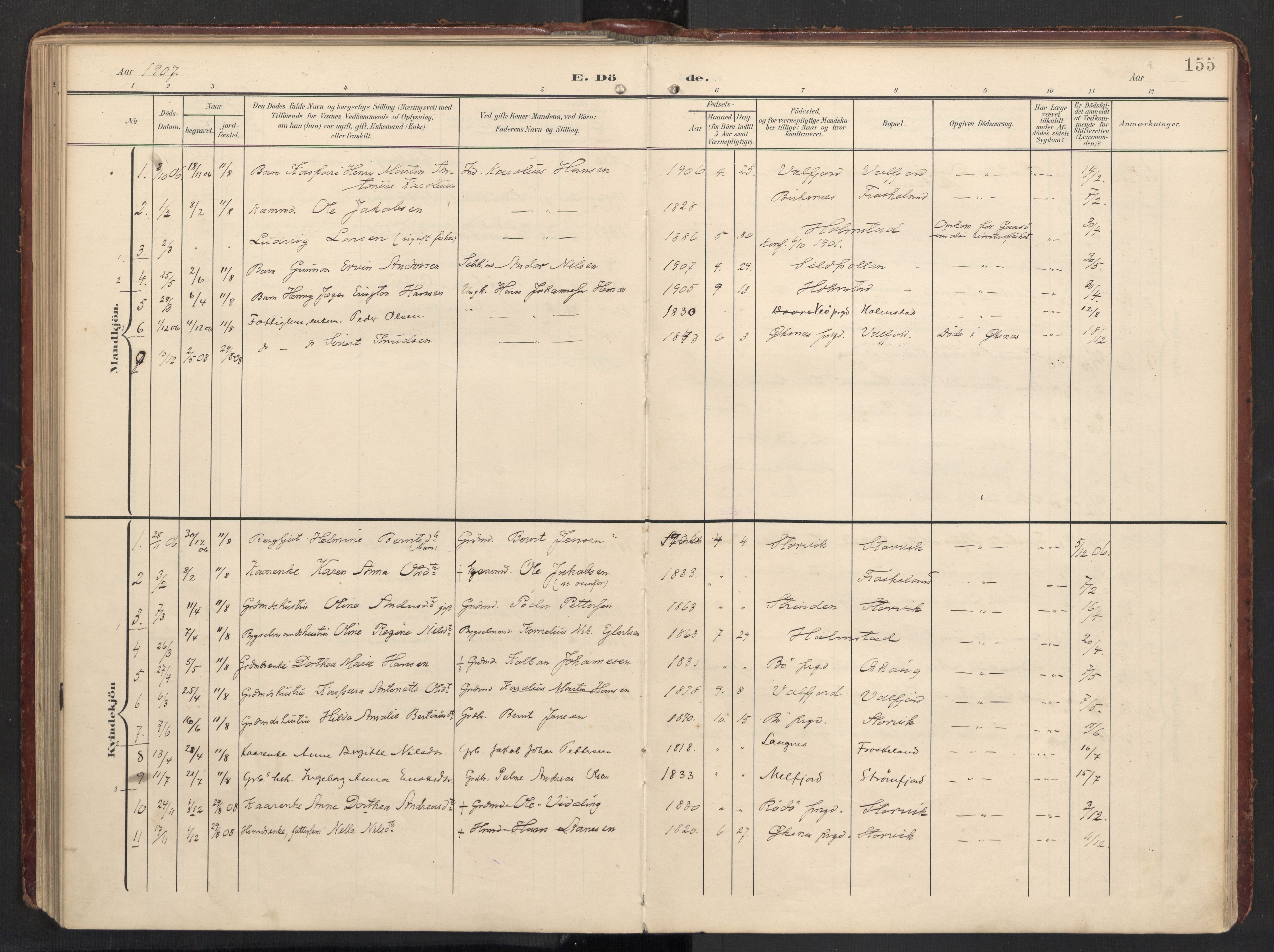 Ministerialprotokoller, klokkerbøker og fødselsregistre - Nordland, AV/SAT-A-1459/890/L1287: Parish register (official) no. 890A02, 1903-1915, p. 155