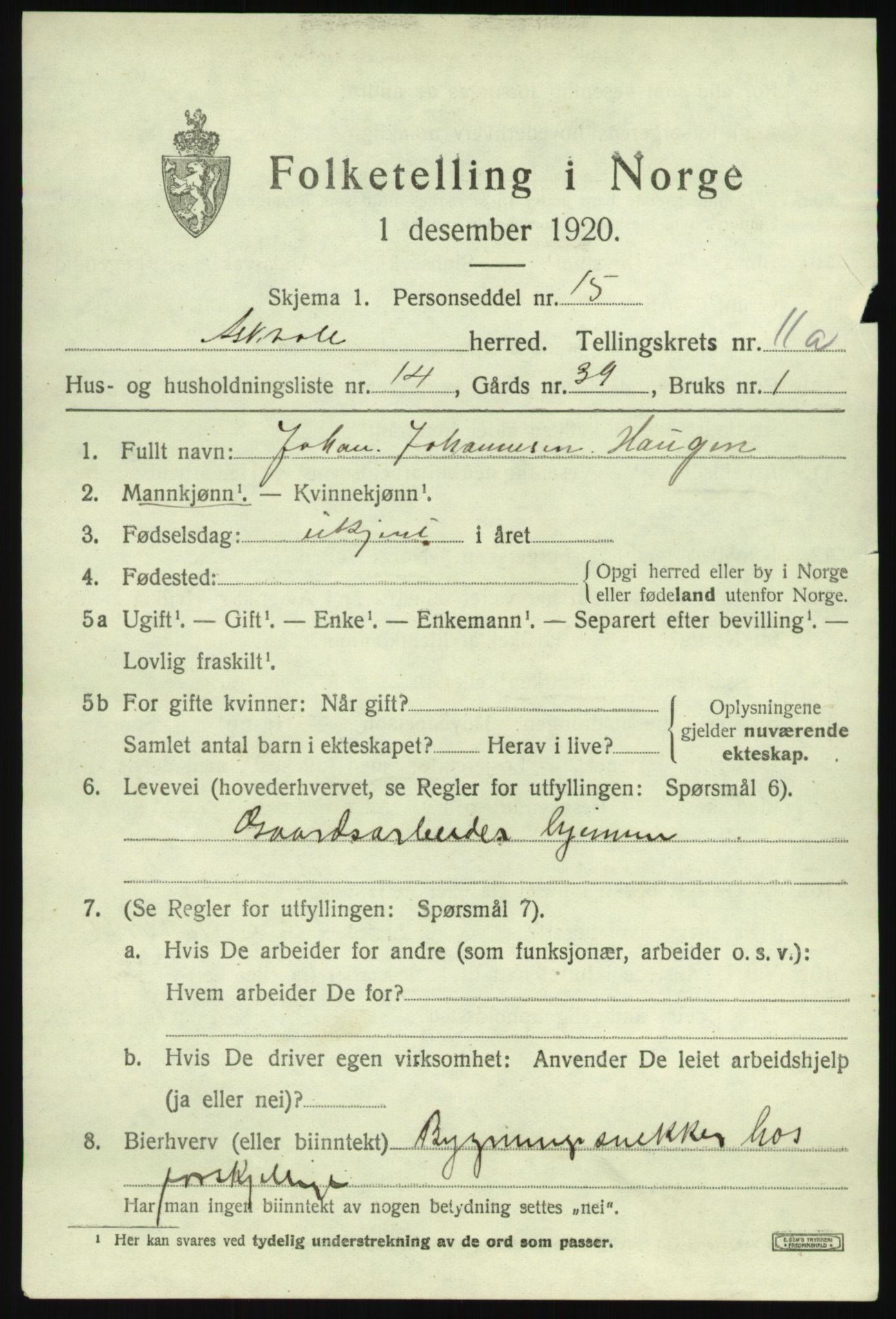 SAB, 1920 census for Askvoll, 1920, p. 4568