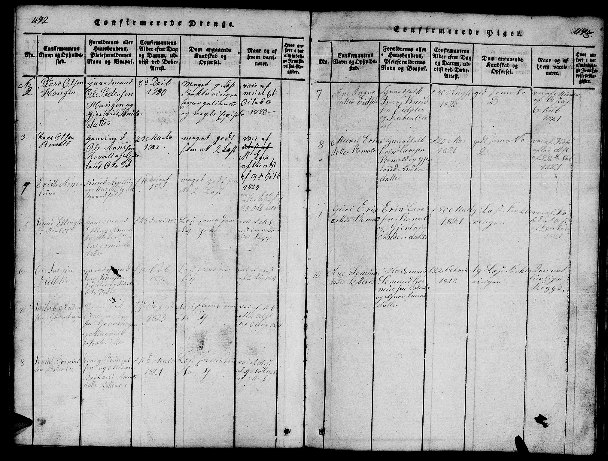 Ministerialprotokoller, klokkerbøker og fødselsregistre - Møre og Romsdal, AV/SAT-A-1454/557/L0683: Parish register (copy) no. 557C01, 1818-1862, p. 492-493