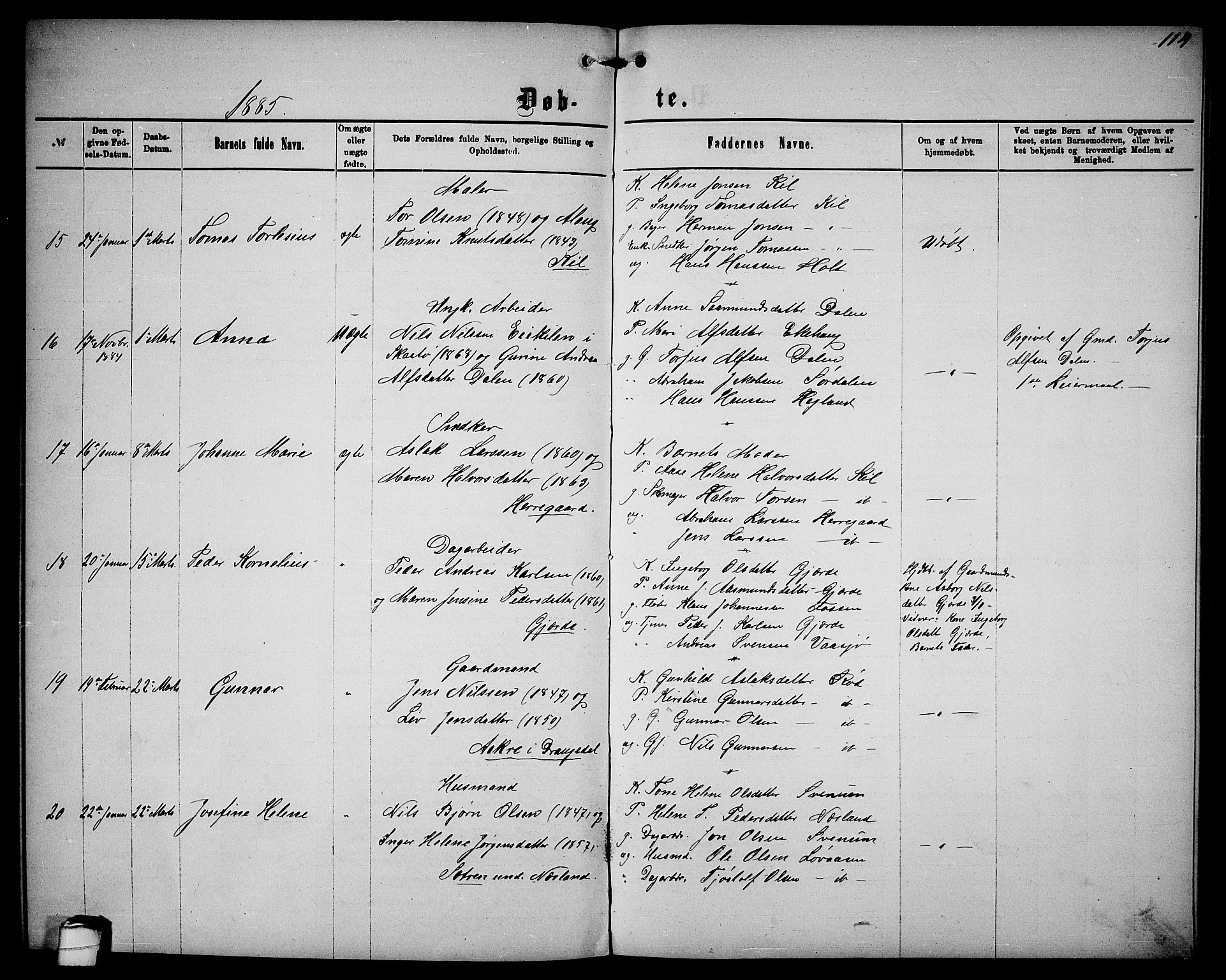 Sannidal kirkebøker, AV/SAKO-A-296/G/Ga/L0002: Parish register (copy) no. 2, 1875-1886, p. 114
