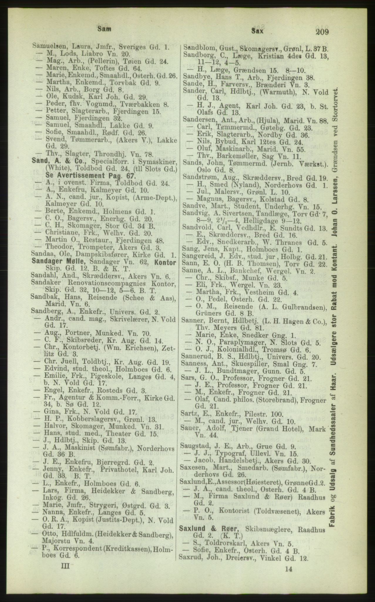 Kristiania/Oslo adressebok, PUBL/-, 1883, p. 209