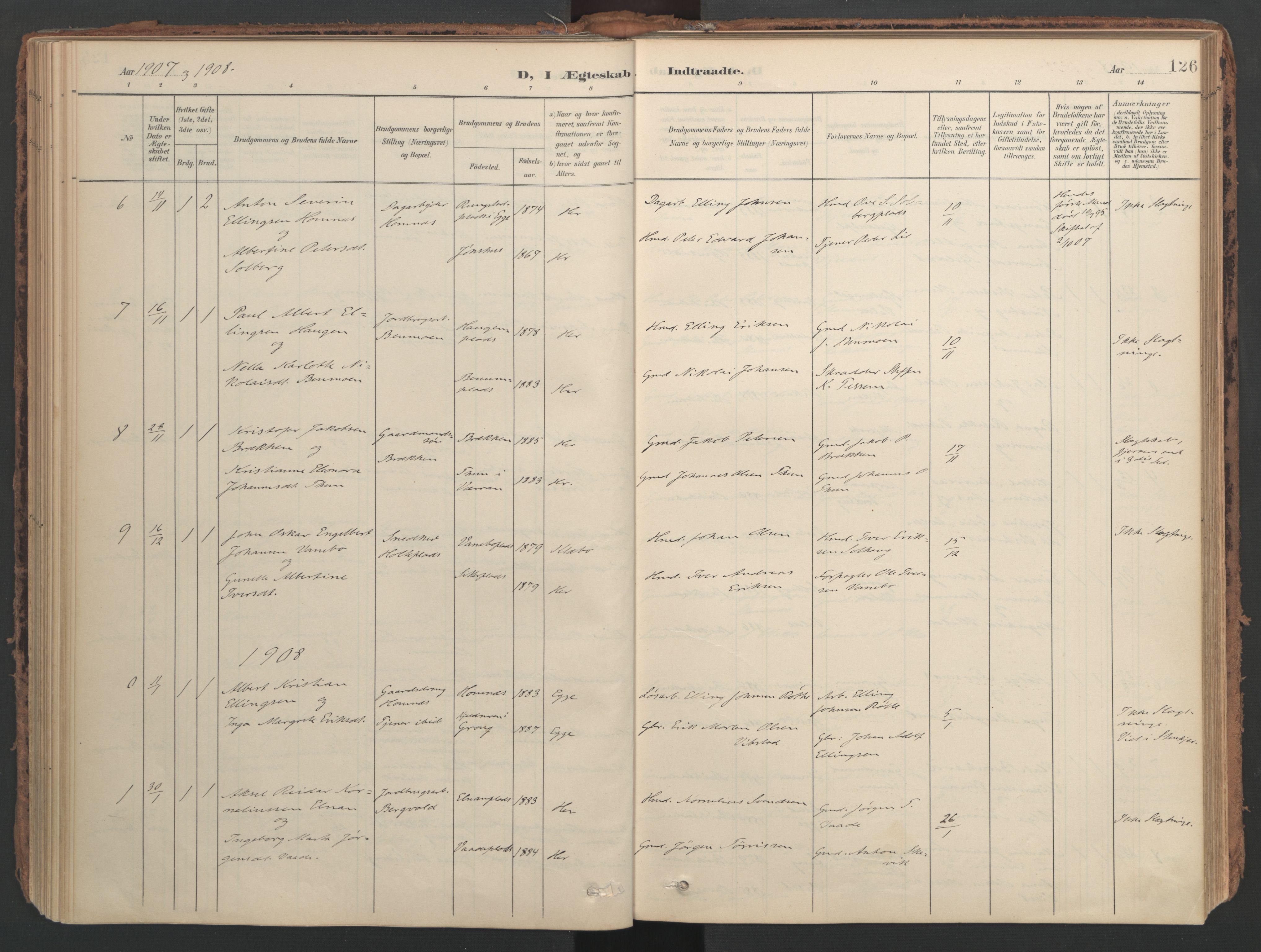 Ministerialprotokoller, klokkerbøker og fødselsregistre - Nord-Trøndelag, SAT/A-1458/741/L0397: Parish register (official) no. 741A11, 1901-1911, p. 126