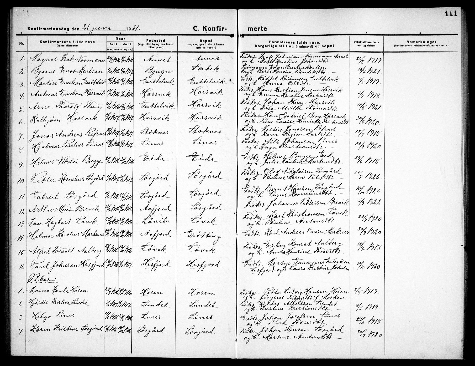 Ministerialprotokoller, klokkerbøker og fødselsregistre - Sør-Trøndelag, SAT/A-1456/656/L0696: Parish register (copy) no. 656C02, 1921-1937, p. 111