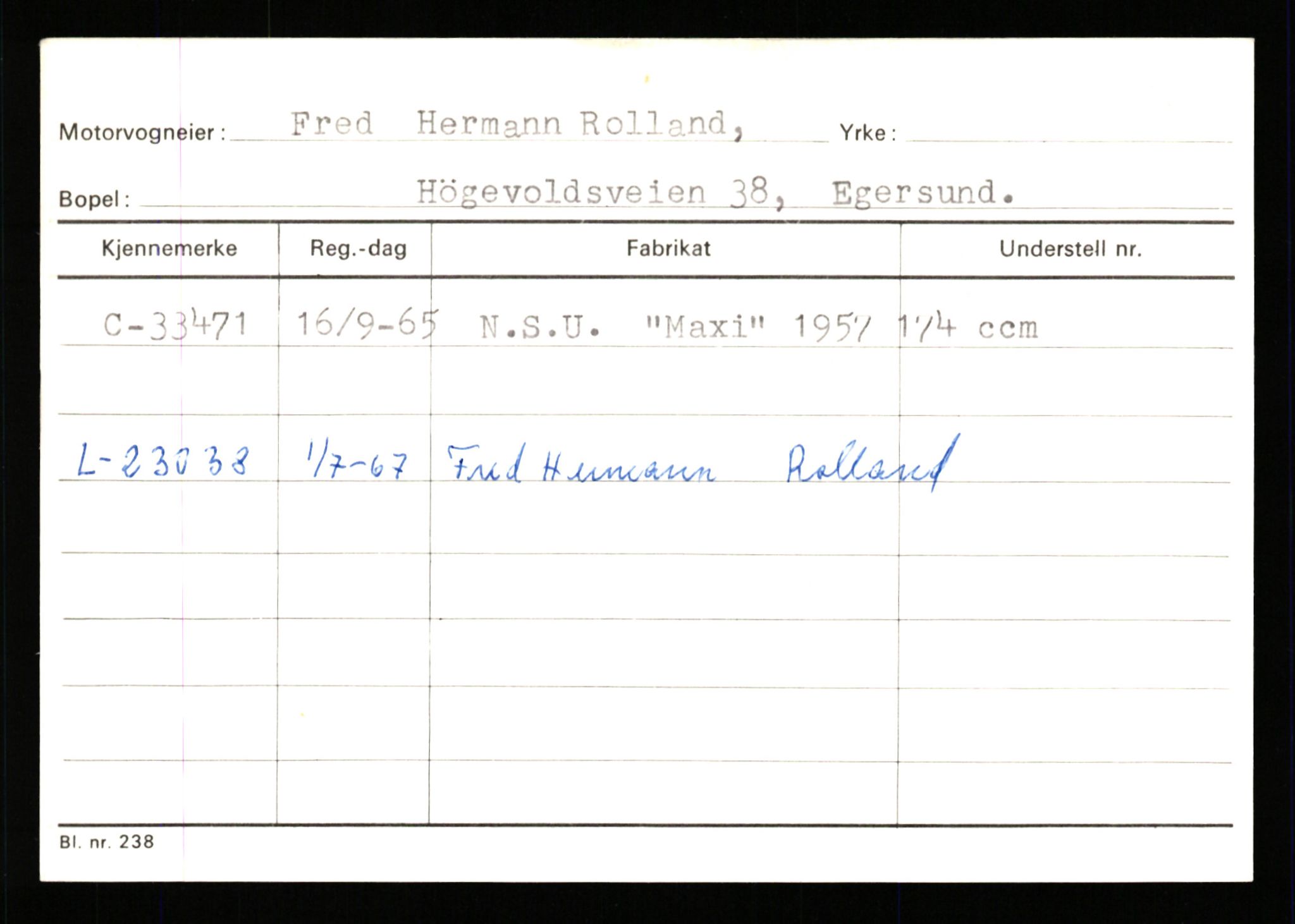 Stavanger trafikkstasjon, SAST/A-101942/0/G/L0005: Registreringsnummer: 23000 - 34245, 1930-1971, p. 3244