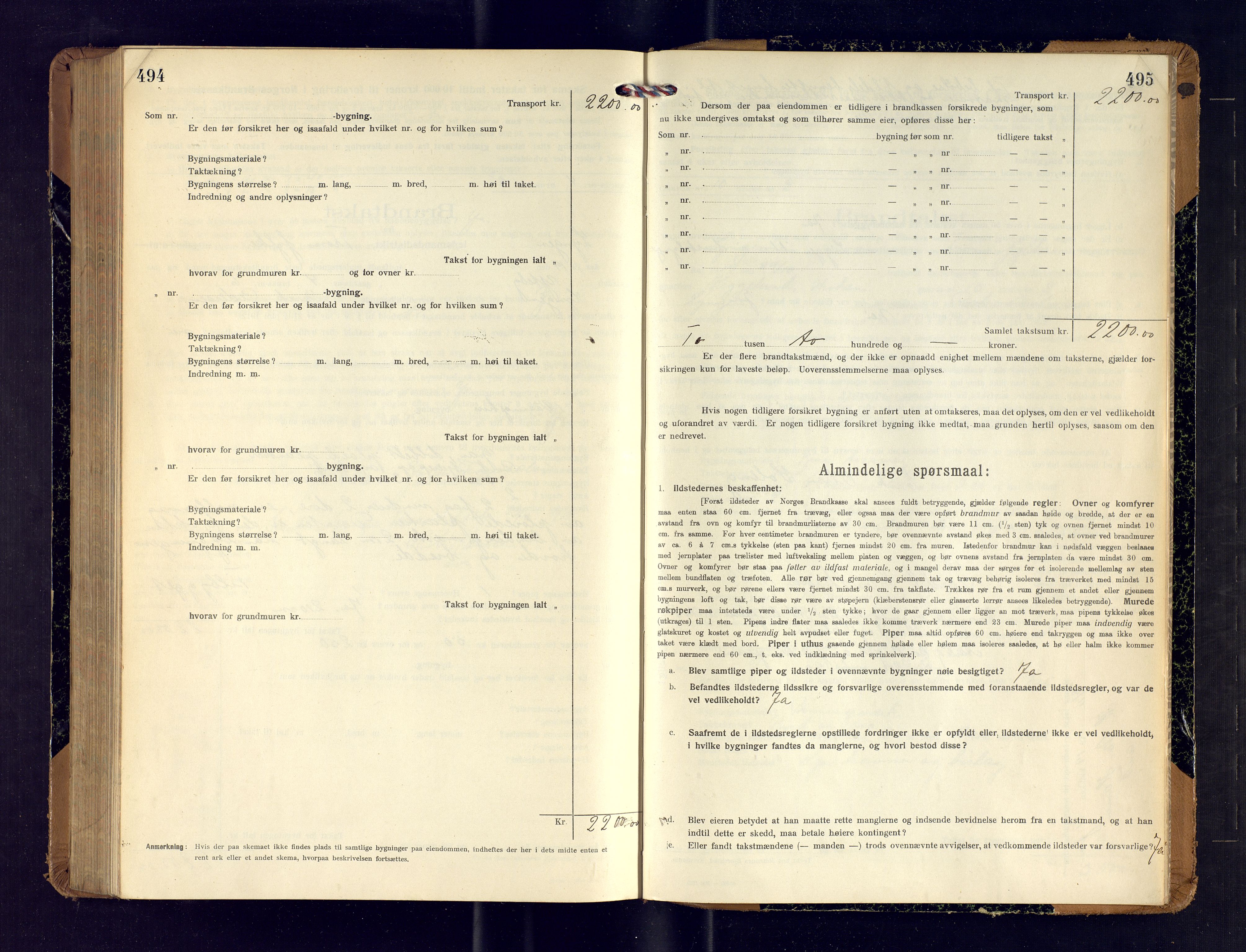 Lyngen lensmannskontor, SATØ/SATO-99/F/Fm/Fmb/L0121: Branntakstprotokoller, 1917-1919, p. 494-495