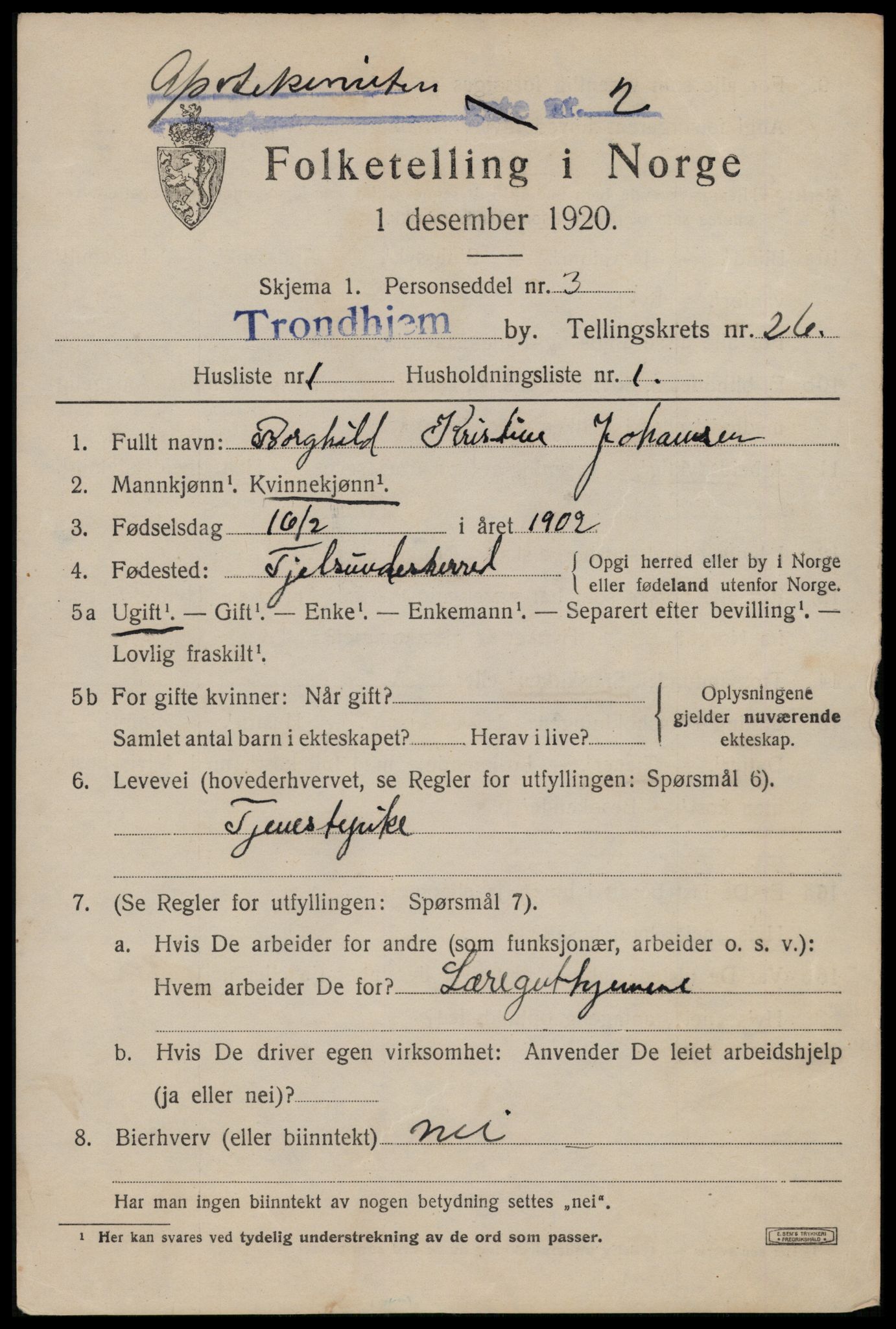 SAT, 1920 census for Trondheim, 1920, p. 68338