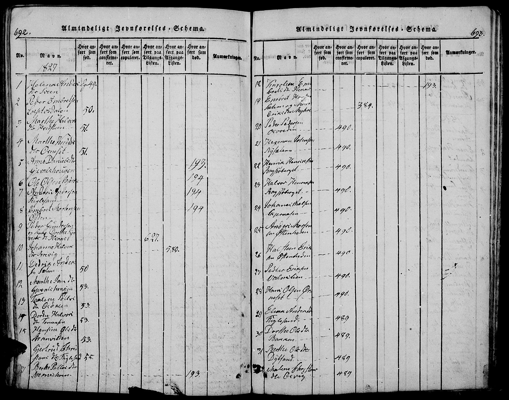 Trysil prestekontor, AV/SAH-PREST-046/H/Ha/Hab/L0005: Parish register (copy) no. 5, 1814-1877, p. 692-693