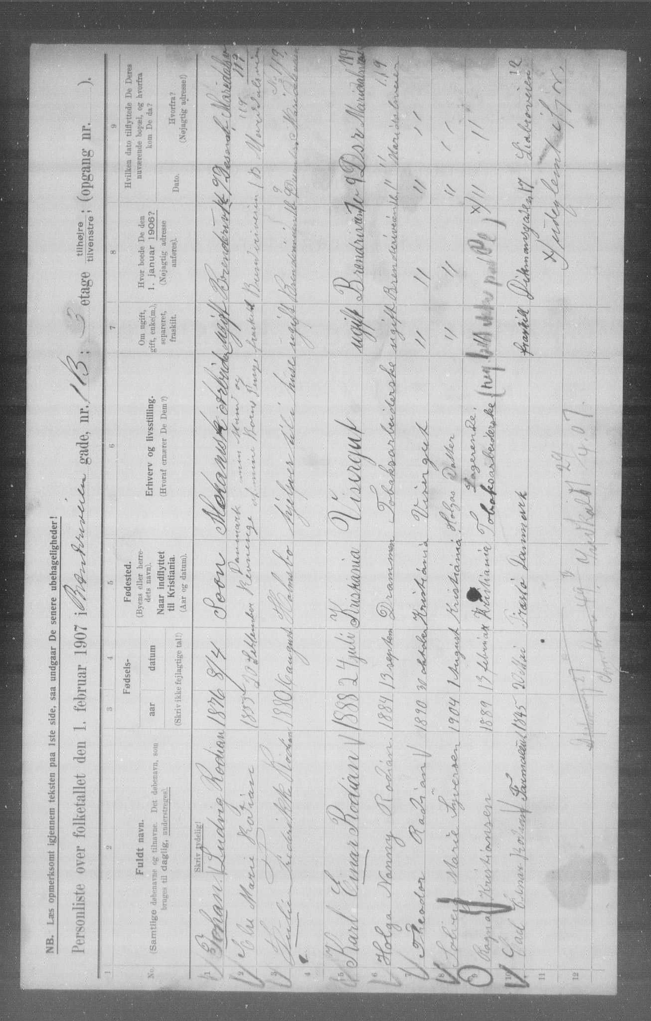 OBA, Municipal Census 1907 for Kristiania, 1907, p. 4455