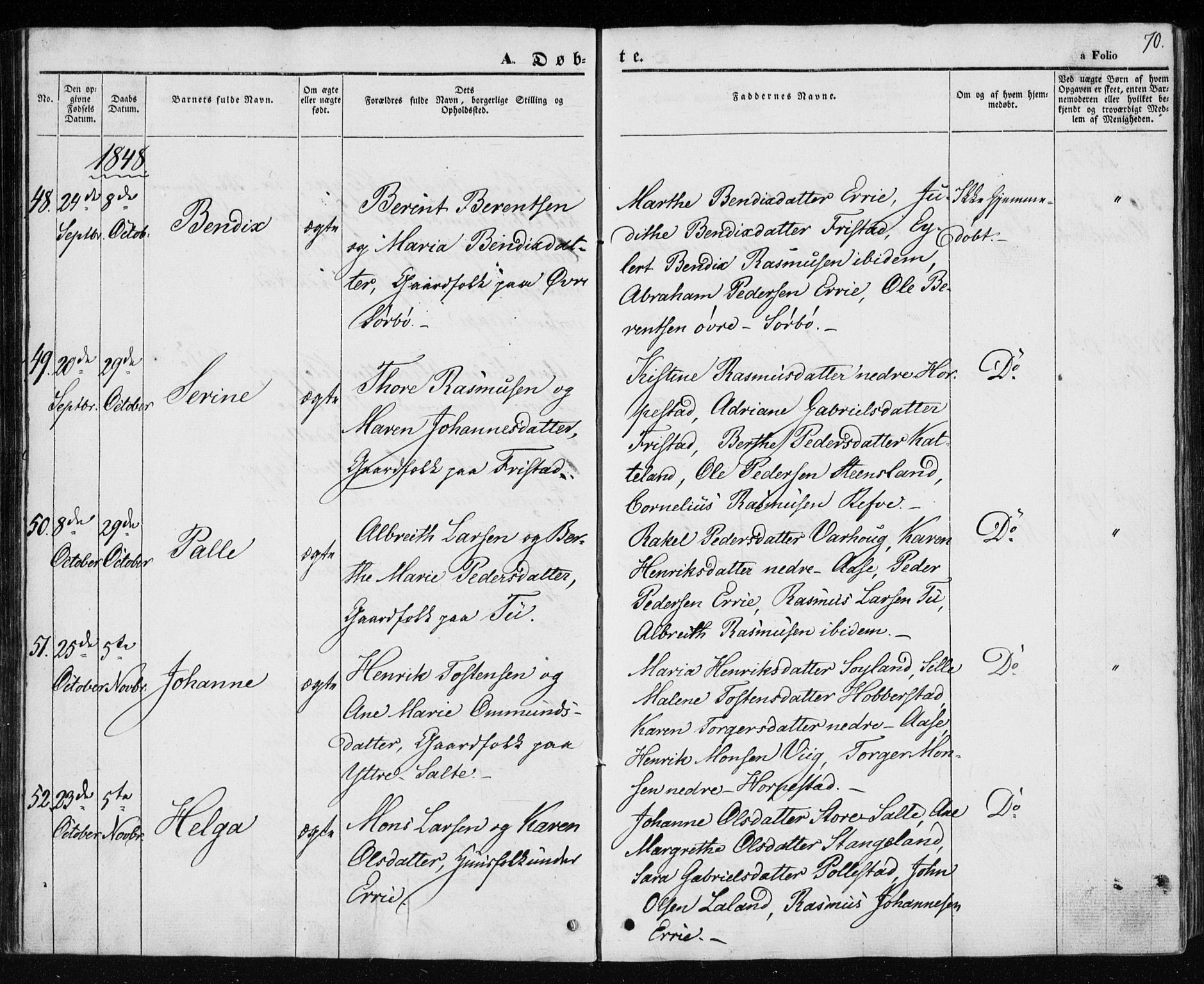 Klepp sokneprestkontor, AV/SAST-A-101803/001/3/30BA/L0004: Parish register (official) no. A 4, 1842-1852, p. 70