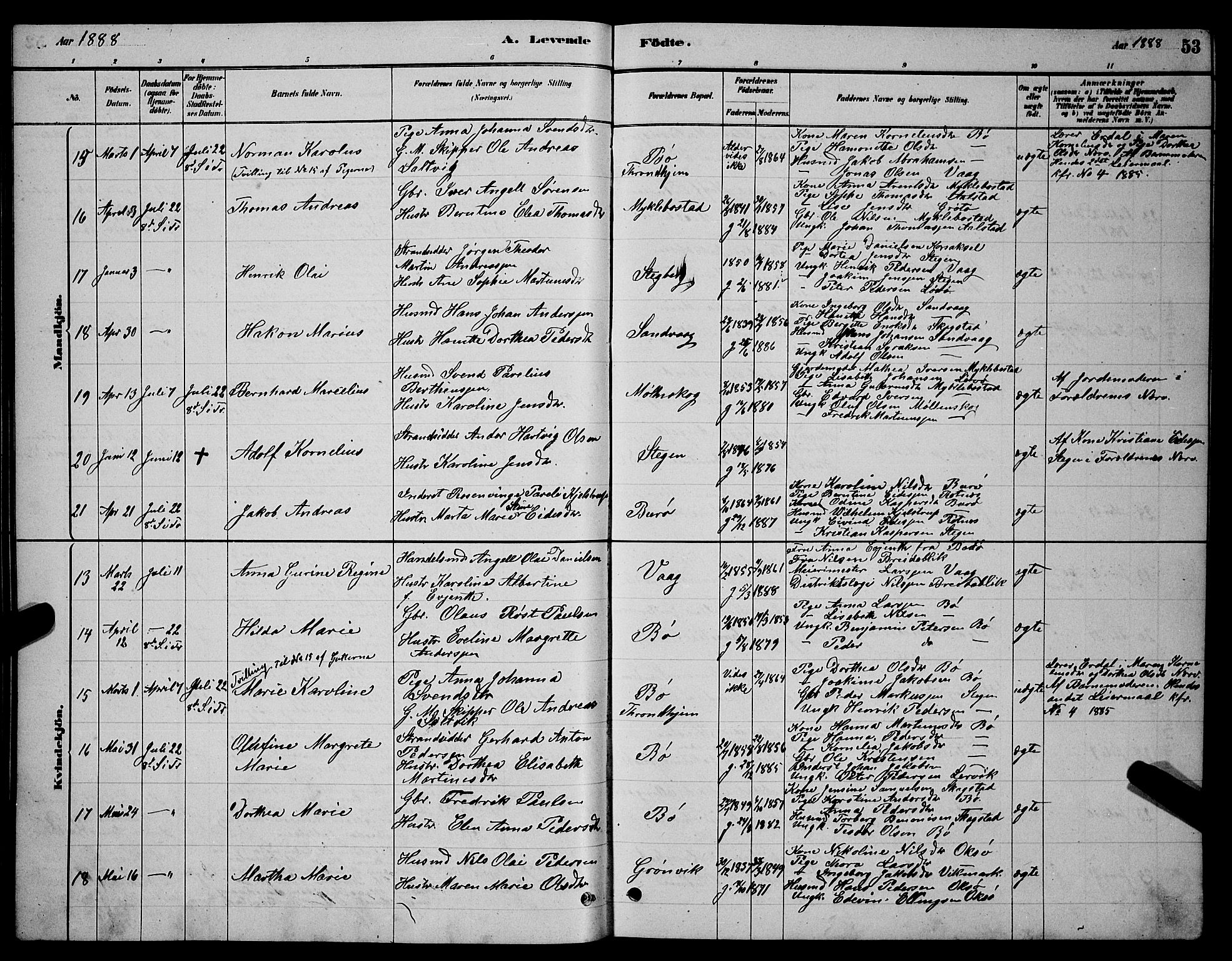 Ministerialprotokoller, klokkerbøker og fødselsregistre - Nordland, AV/SAT-A-1459/855/L0816: Parish register (copy) no. 855C05, 1879-1894, p. 53