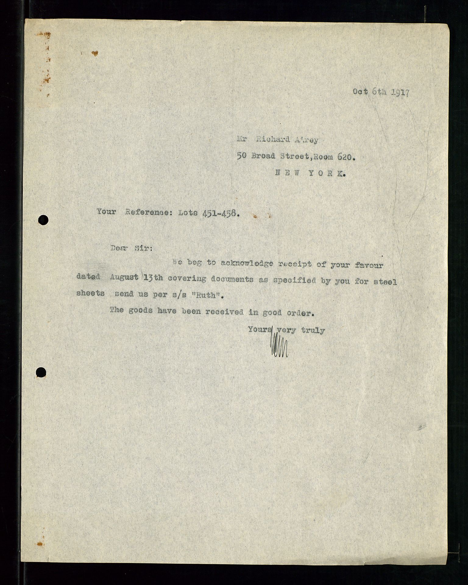 Pa 1521 - A/S Norske Shell, SAST/A-101915/E/Ea/Eaa/L0001: Sjefskorrespondanse, 1917, p. 22