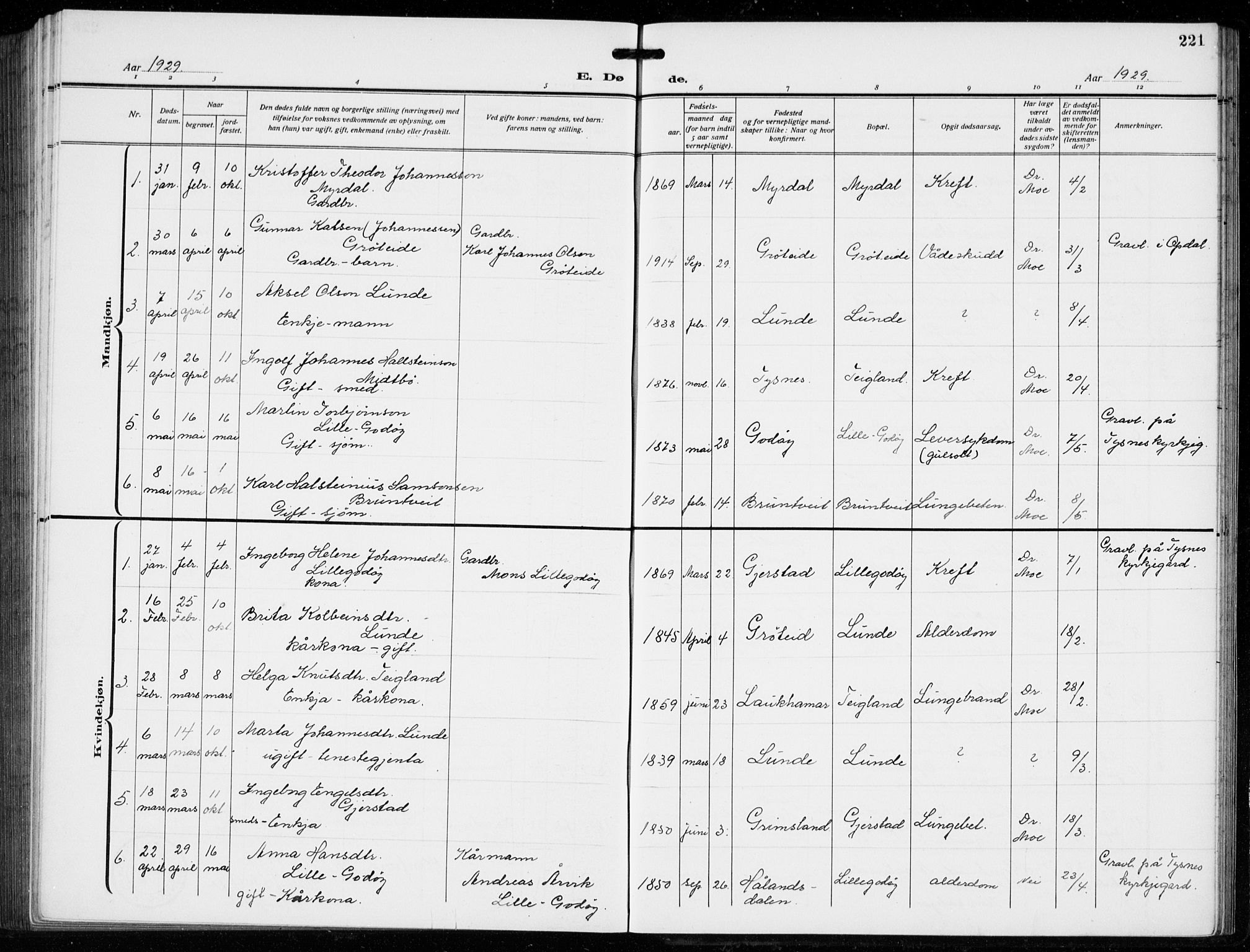 Tysnes sokneprestembete, AV/SAB-A-78601/H/Hab: Parish register (copy) no. B  3, 1918-1935, p. 221