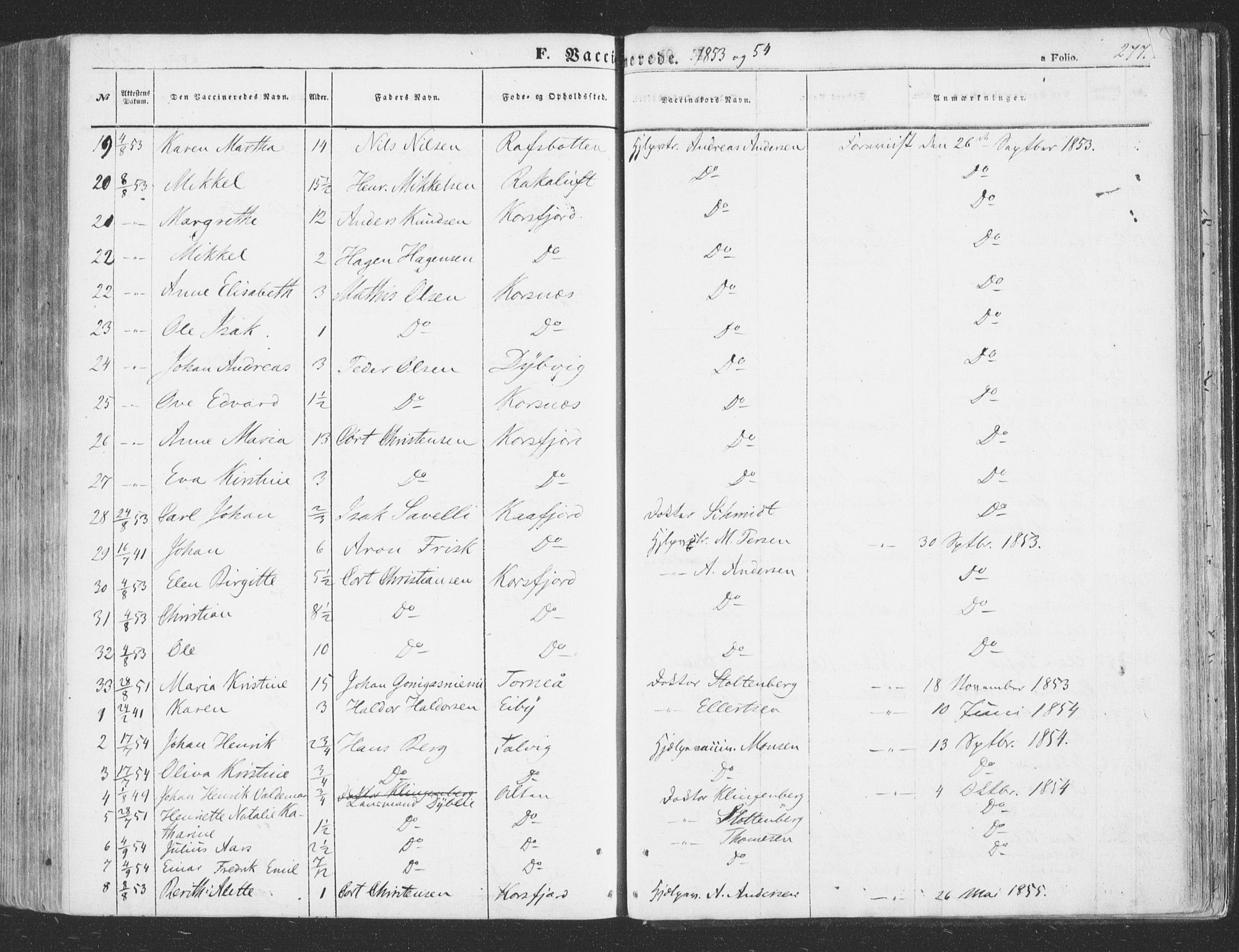 Talvik sokneprestkontor, SATØ/S-1337/H/Ha/L0010kirke: Parish register (official) no. 10, 1852-1864, p. 277