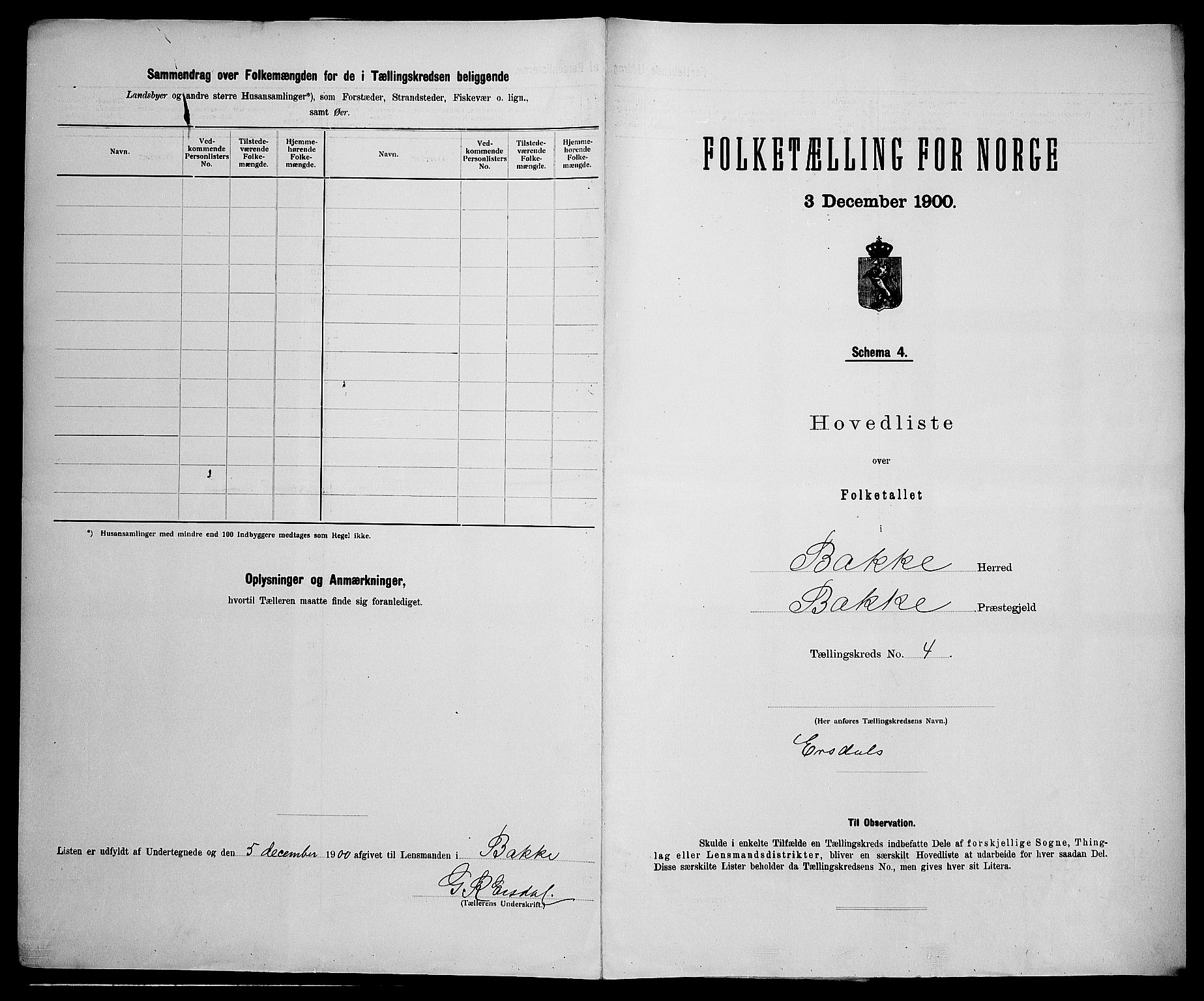 SAK, 1900 census for Bakke, 1900, p. 20