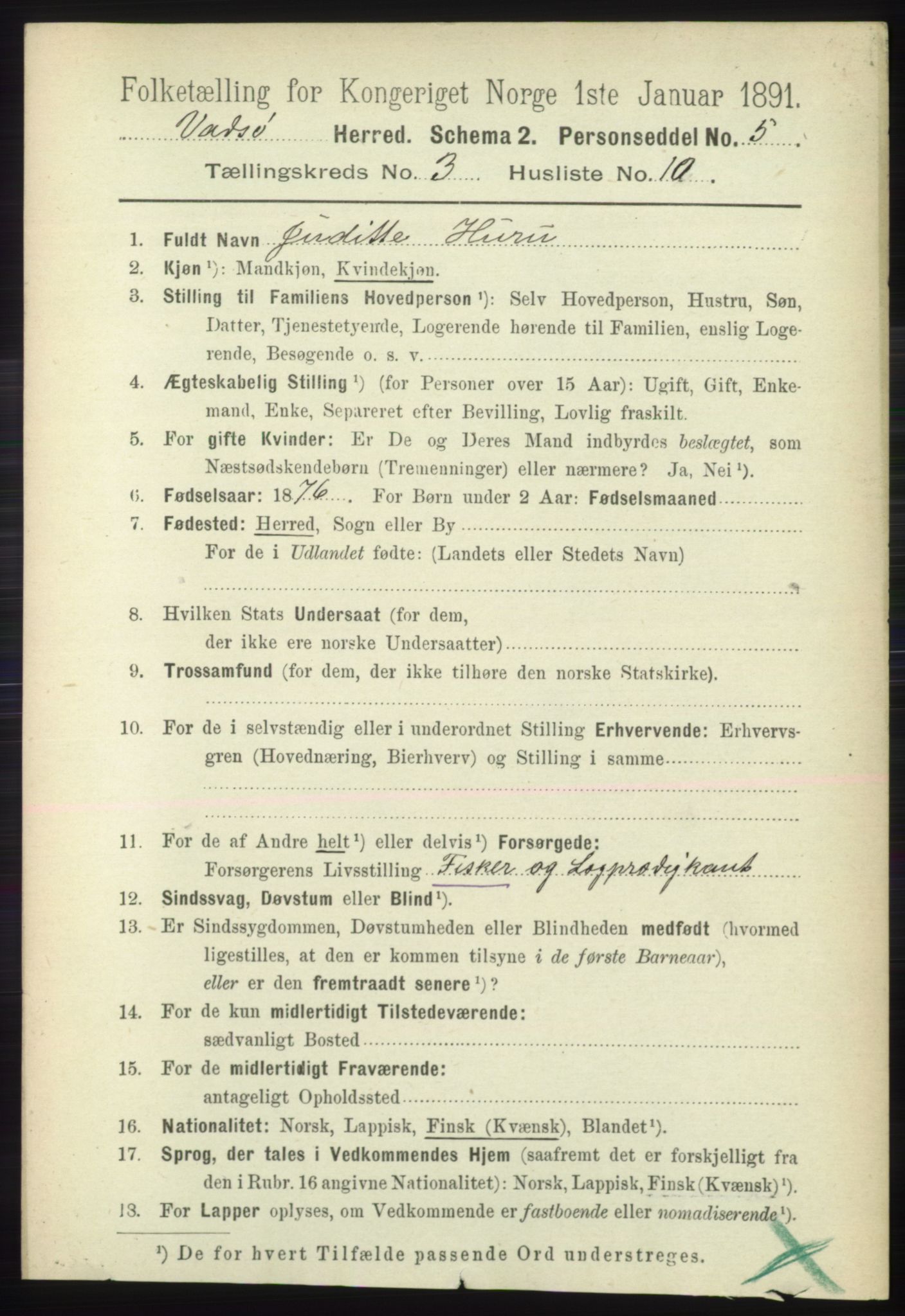 RA, 1891 census for 2029 Vadsø, 1891, p. 877