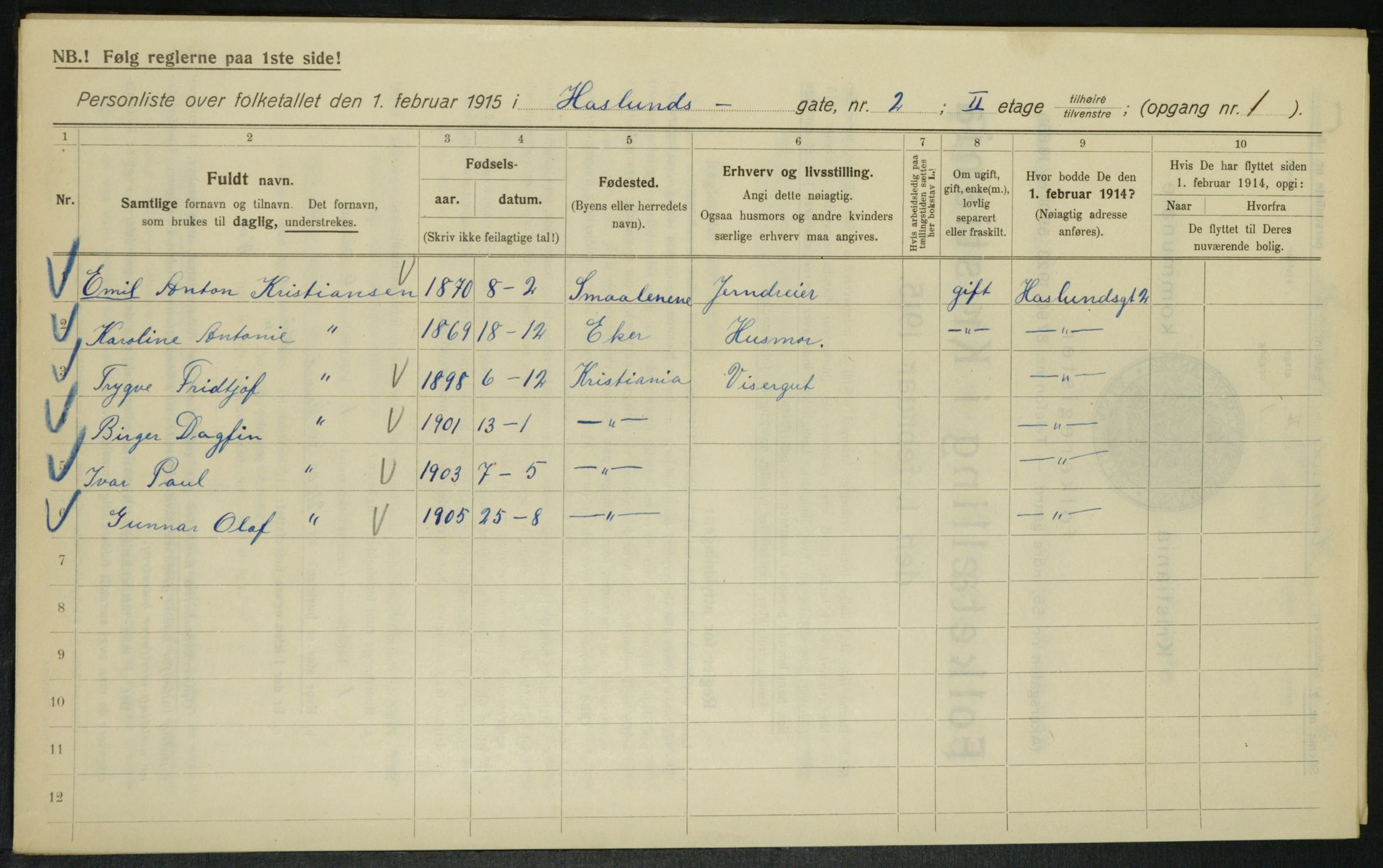 OBA, Municipal Census 1915 for Kristiania, 1915, p. 26276