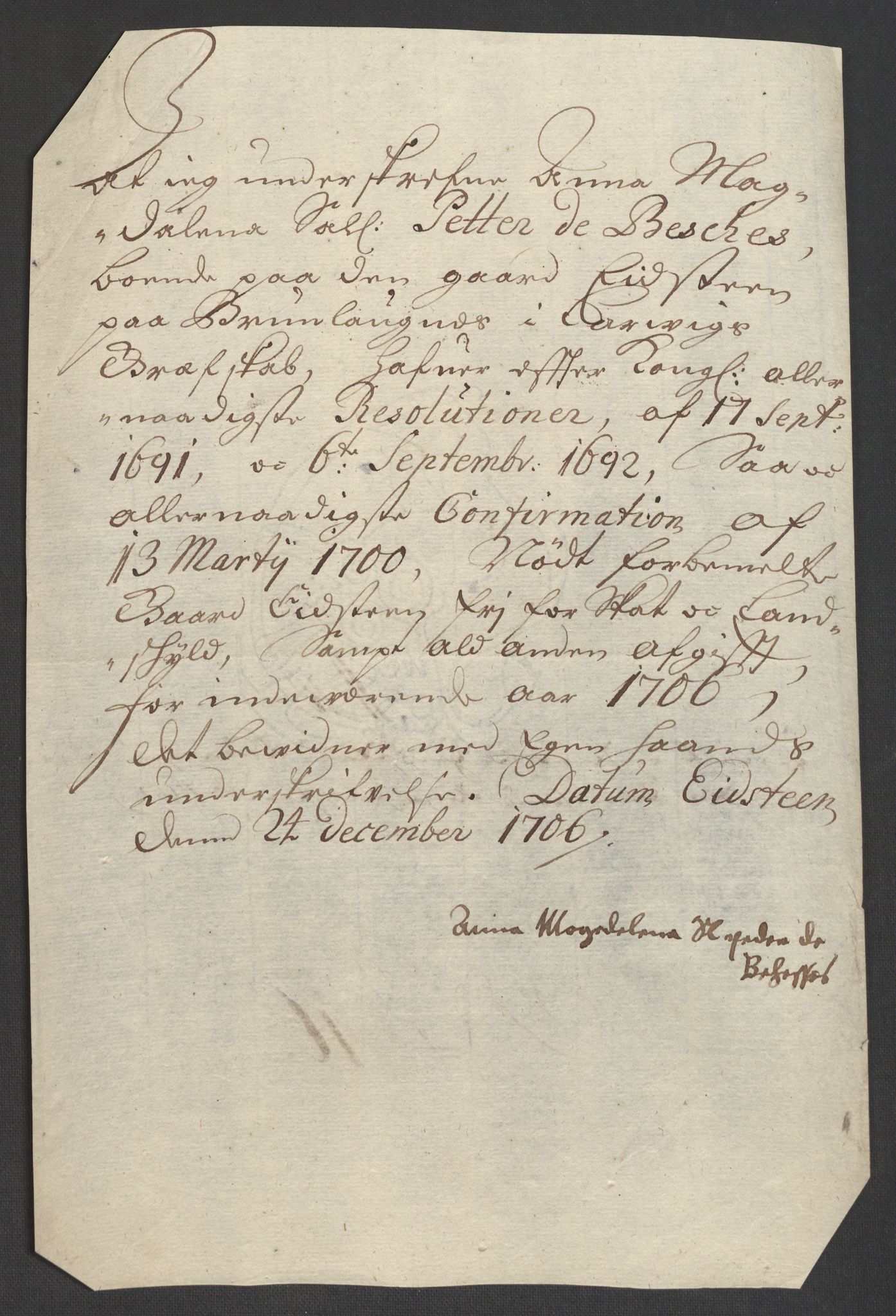Rentekammeret inntil 1814, Reviderte regnskaper, Fogderegnskap, AV/RA-EA-4092/R33/L1979: Fogderegnskap Larvik grevskap, 1706, p. 192