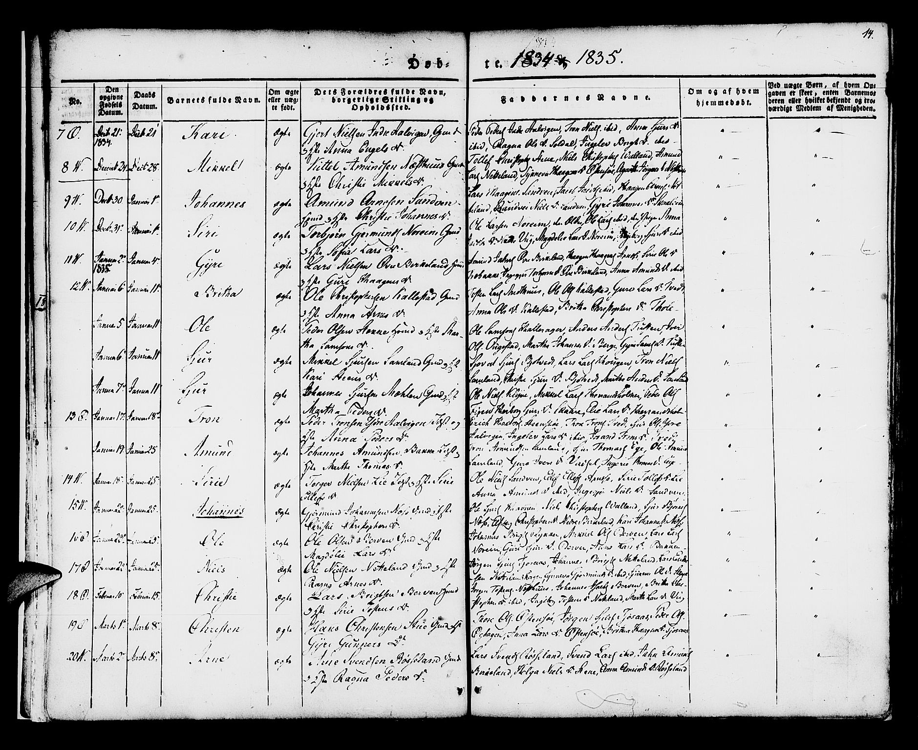 Kvam sokneprestembete, SAB/A-76201/H/Haa: Parish register (official) no. A 7, 1832-1843, p. 14
