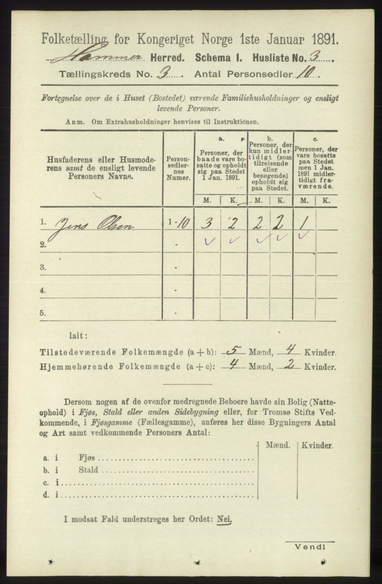 RA, 1891 census for 1254 Hamre, 1891, p. 478