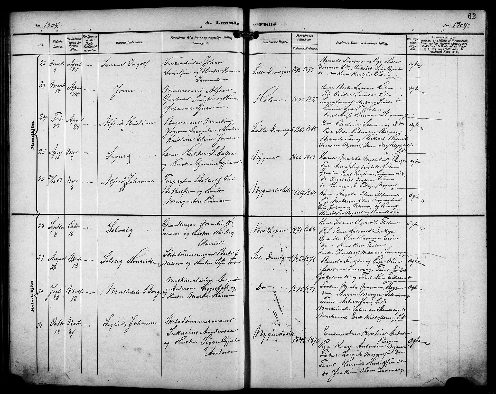 Laksevåg Sokneprestembete, SAB/A-76501/H/Ha/Hab/Haba/L0004: Parish register (copy) no. A 4, 1899-1909, p. 62